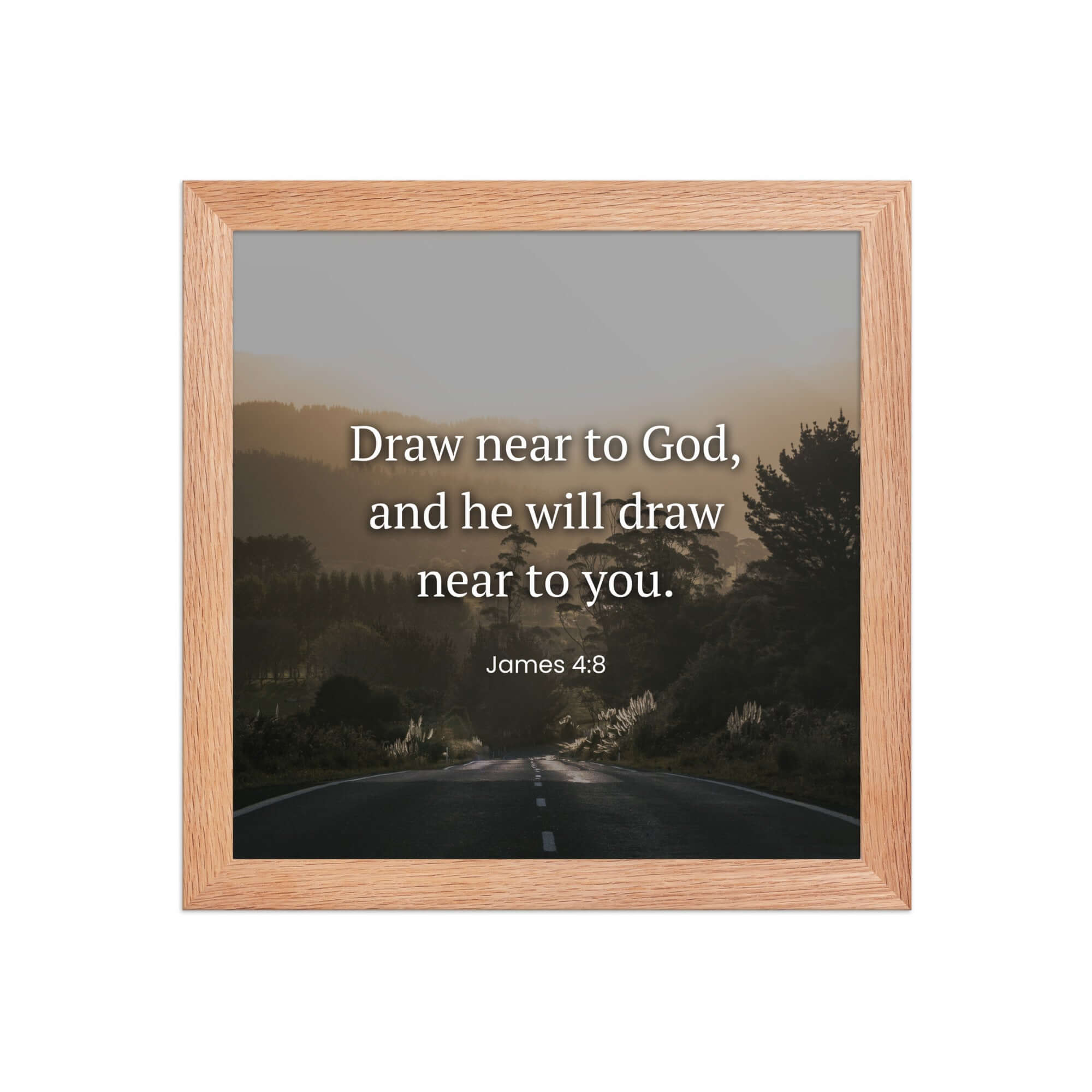 James 4:8 Bible Verse, Cleanse your Premium Luster Photo Paper Framed Poster Wall Art Red Oak 10″×10″
