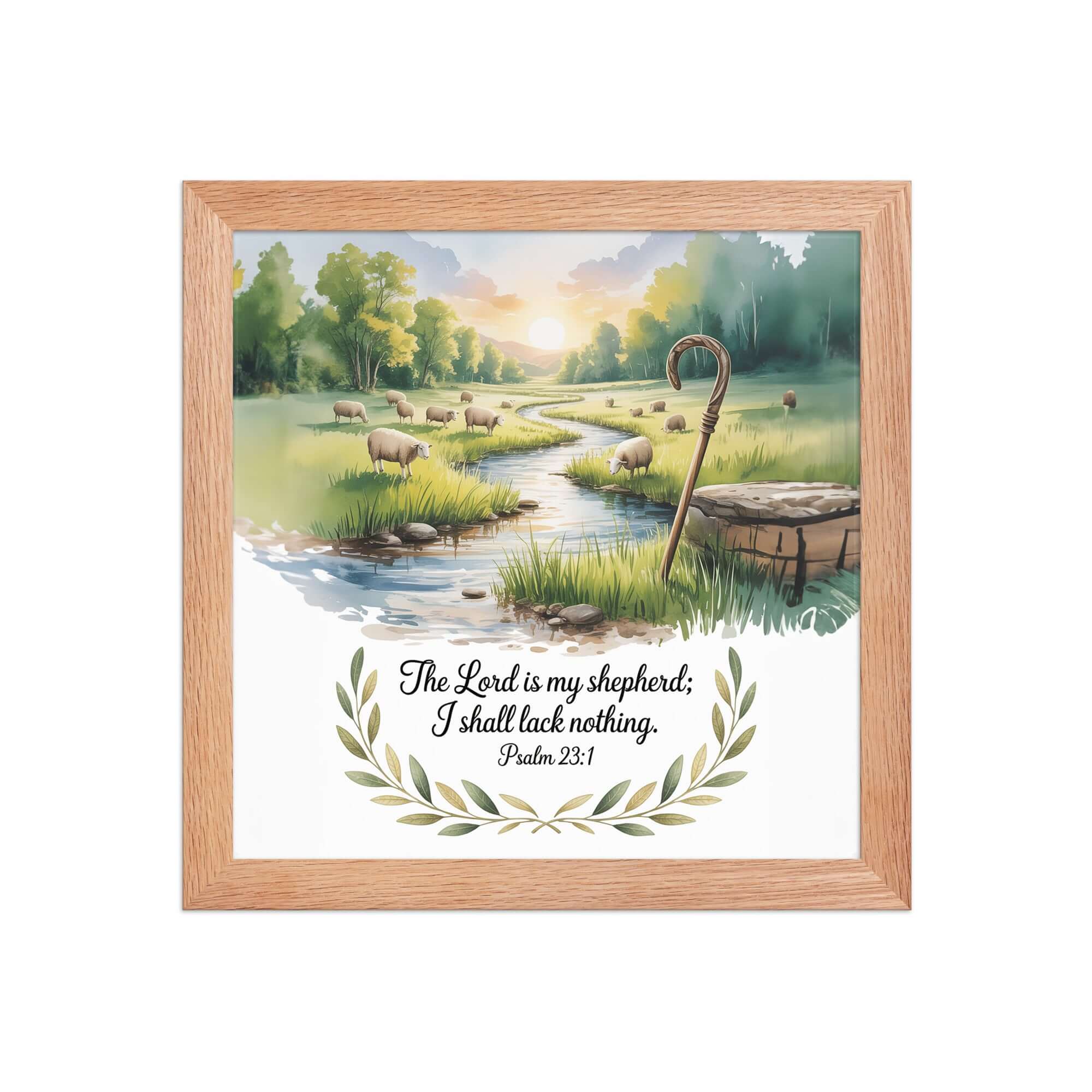 Psalm 23:1 Bible Verse, is my Premium Luster Photo Paper Framed Poster Red Oak 10″×10″
