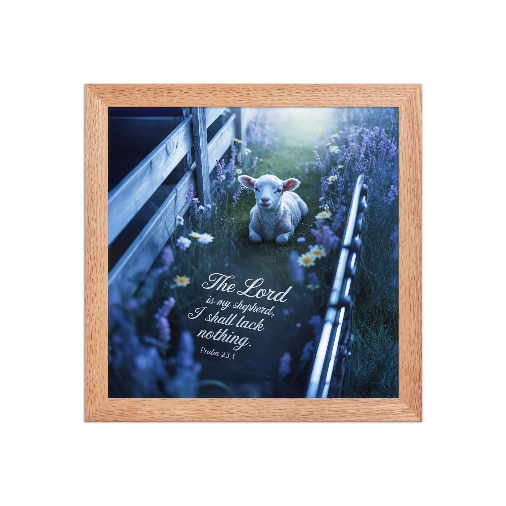 Psalm 23:1 Bible Verse, Shepherd Premium Luster Photo Paper Framed Poster Red Oak 10″×10″