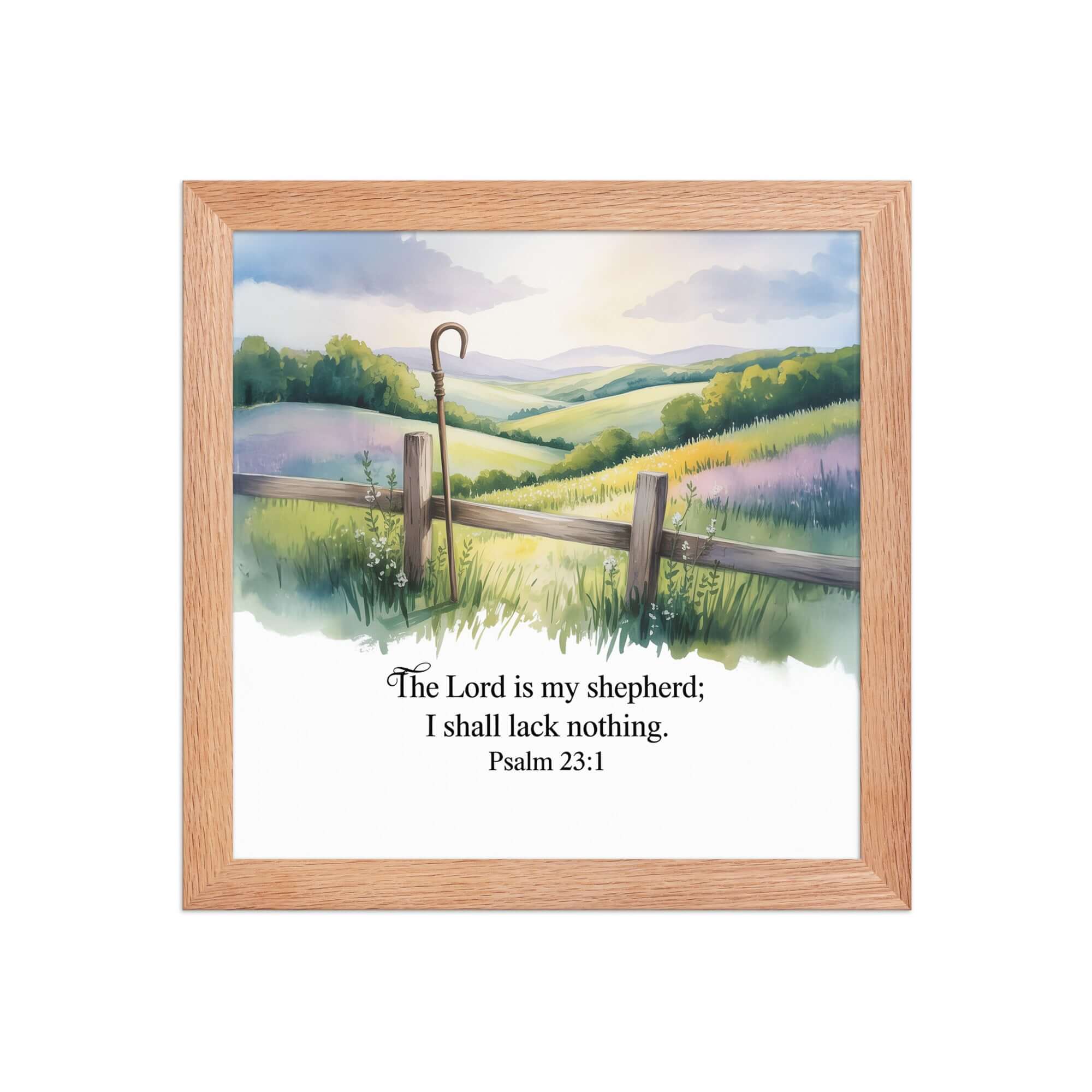 Psalm 23:1 Bible Verse, Lack Premium Luster Photo Paper Framed Poster Red Oak 10″×10″