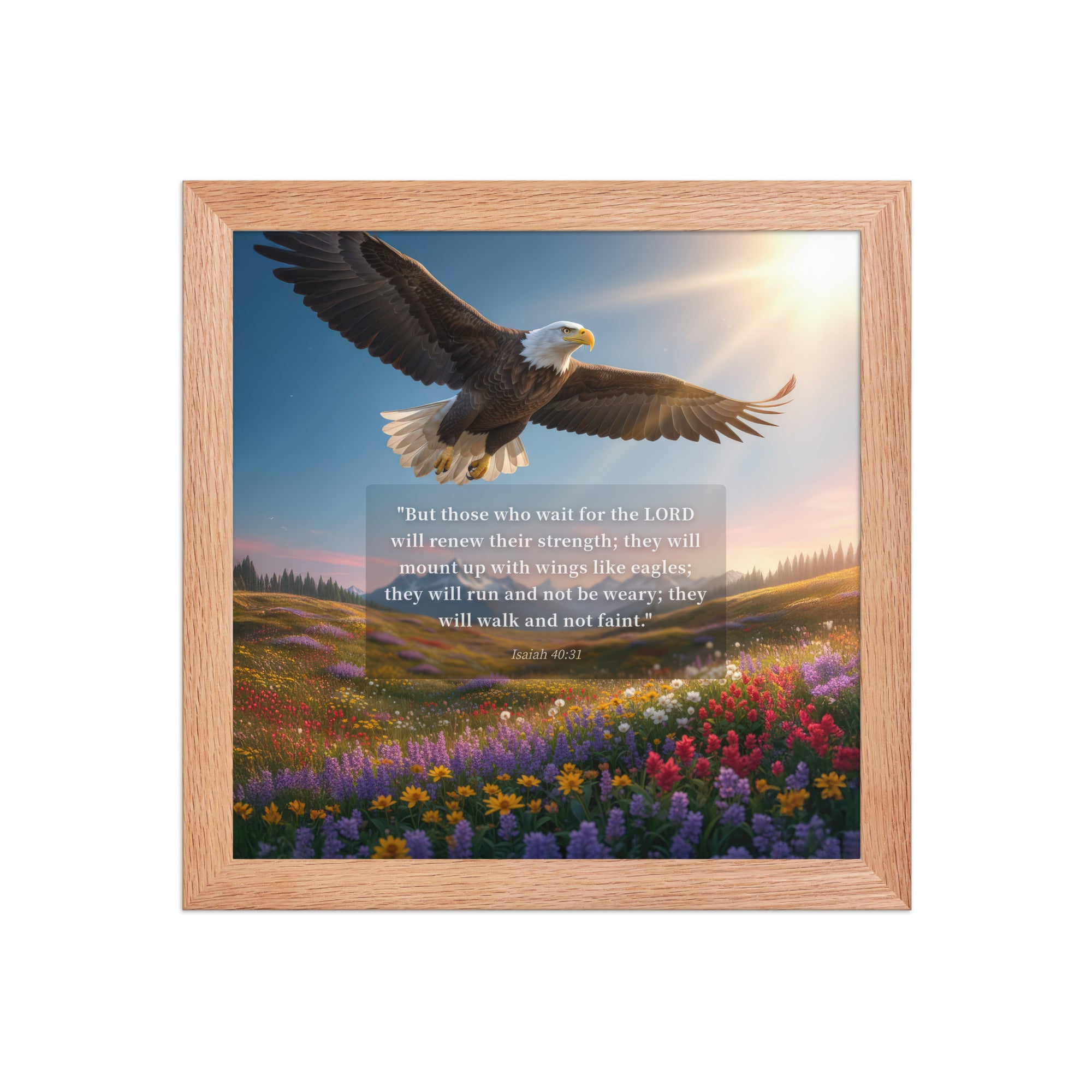 Isaiah 40:31 Bible Verse Who Wait Premium Luster Photo Paper Framed Poster Red Oak 10″×10″