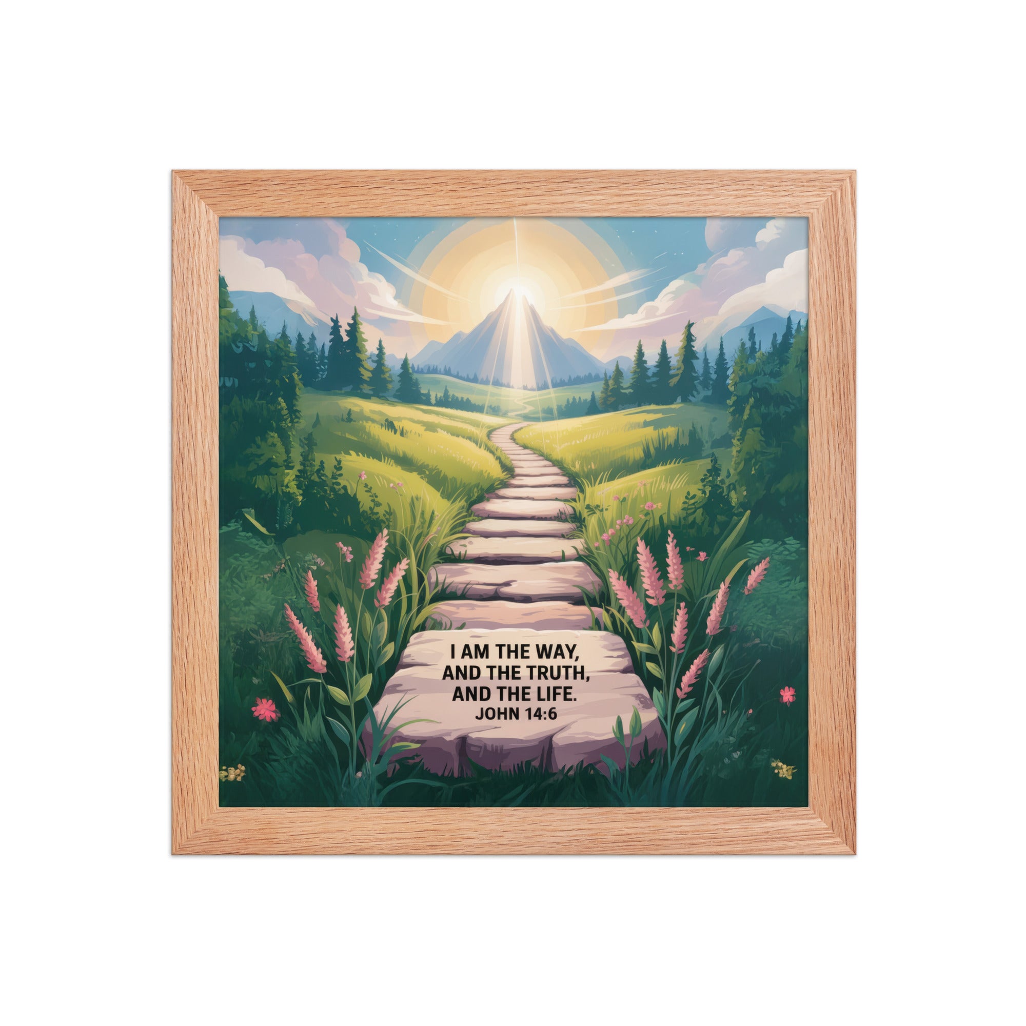 John 14:6 Bible Verse The Truth Premium Luster Photo Paper Framed Poster Red Oak 10″×10″