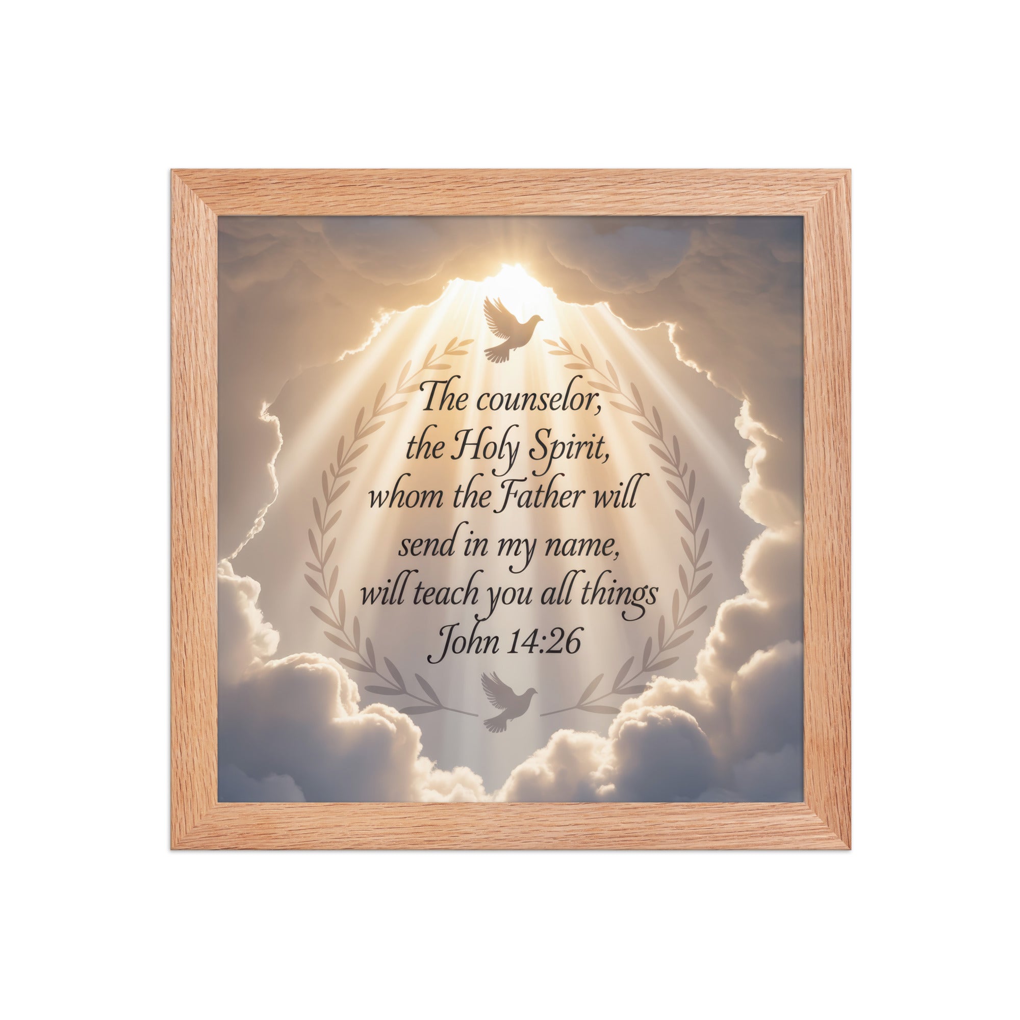 John 14:26 Bible Verse Counselor Premium Luster Photo Paper Framed Poster Red Oak 10″×10″
