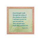Psalm 23:4 Bible Verse, fear no evil Premium Luster Photo Paper Framed Poster Wall Art Red Oak 10″×10″