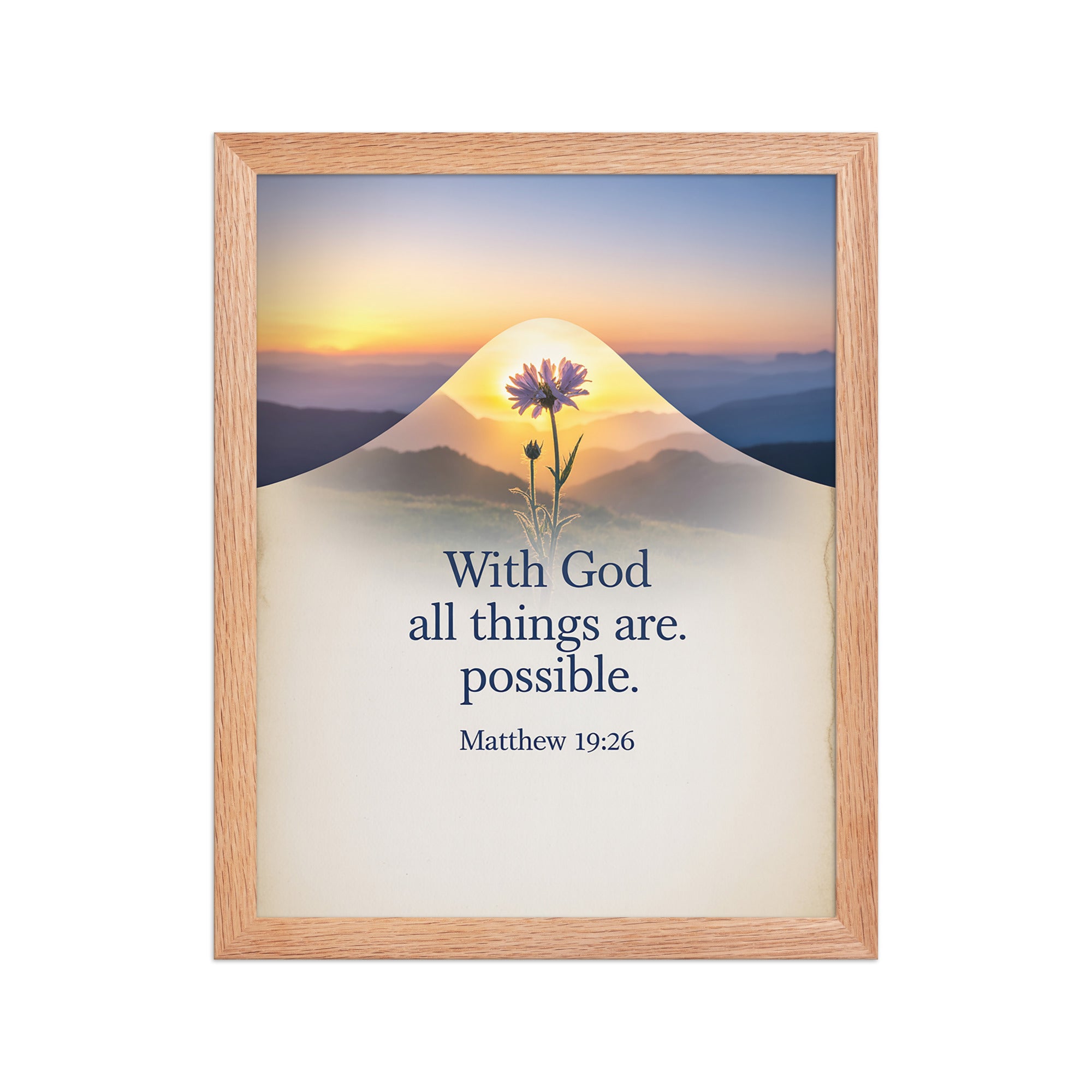 Matthew 19:26 Bible Verse at them Premium Luster Photo Paper Framed Poster Red Oak 11″×14″