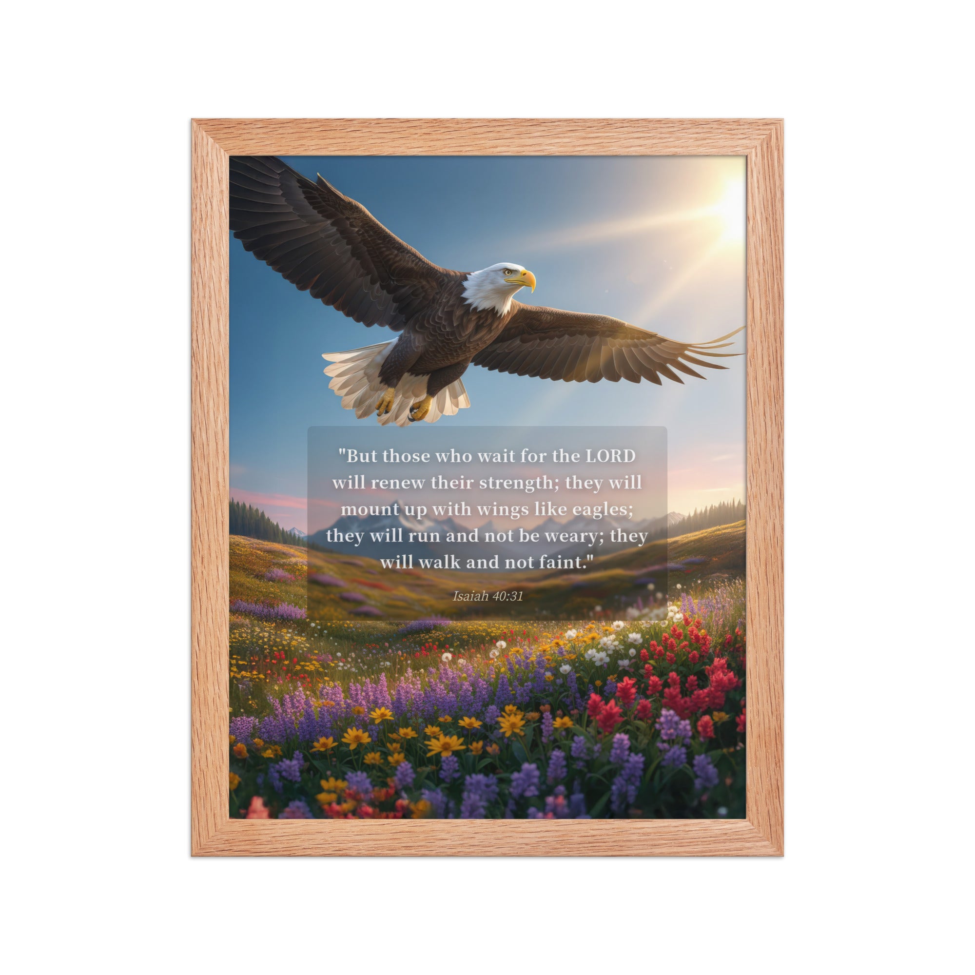 Isaiah 40:31 Bible Verse Who Wait Premium Luster Photo Paper Framed Poster Red Oak 11″×14″