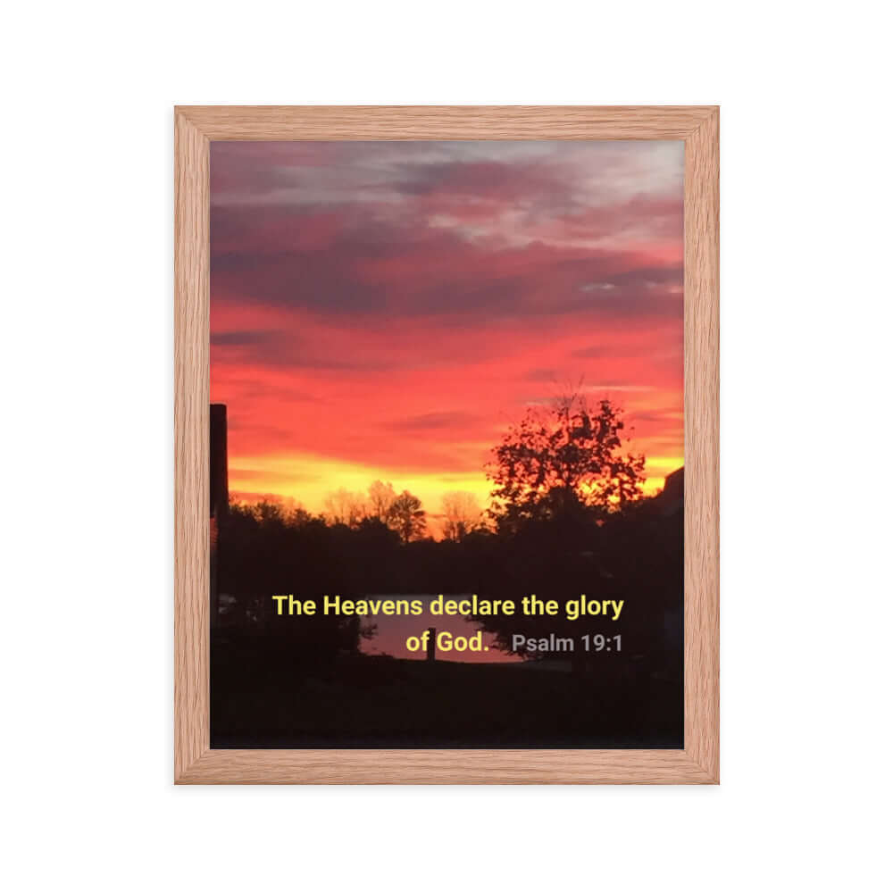 Psalm 19:1 Bible Verse, Sunset Glory Premium Luster Photo Paper Framed Poster Wall Art Red Oak 11″×14″