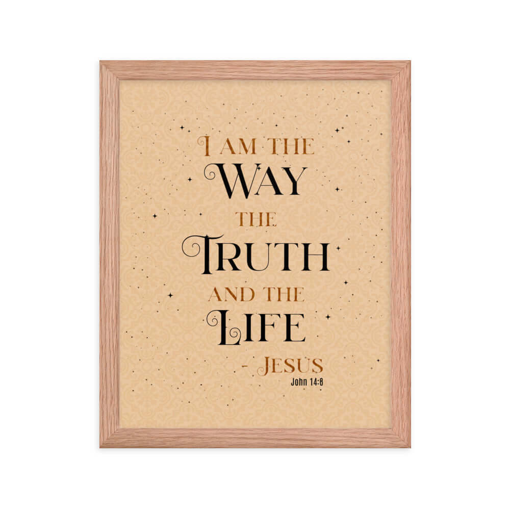 John 14:6 Bible Verse, Color Text Brown Background Premium Luster Photo Paper Framed Poster Wall Art