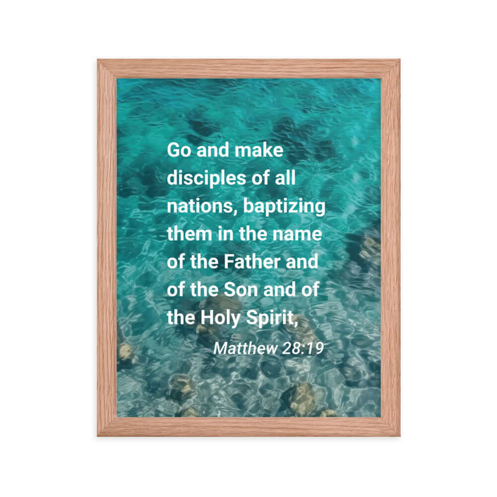 Matthew 28:19 Bible Verse, Make Disciples Premium Luster Photo Paper Framed Poster Wall Art Red Oak 11″×14″