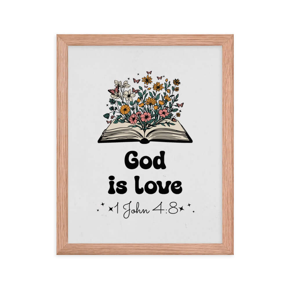 1 John 4:8 Bible Verse, God is Love Premium Luster Photo Paper Framed Poster Wall Art Red Oak 11″×14″