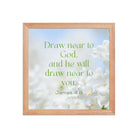 James 4:8 Bible Verse, Draw near Premium Luster Photo Paper Framed Poster Wall Art Red Oak 12″×12″