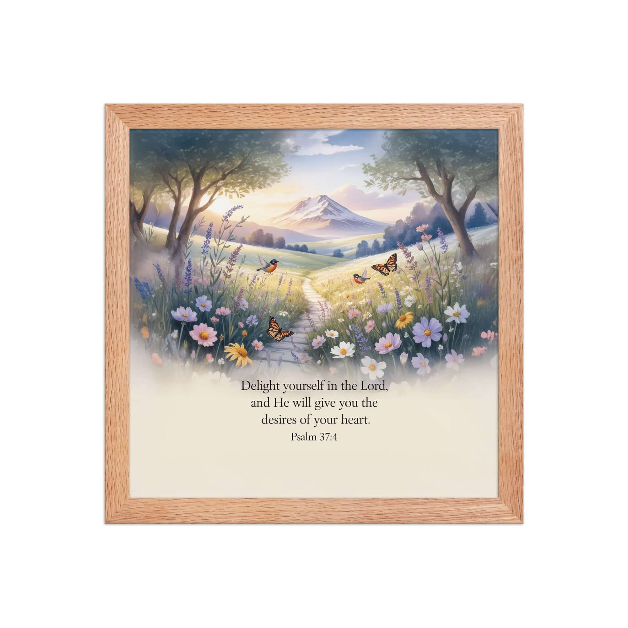 Psalm 37:4 Bible Verse, Delight Premium Luster Photo Paper Framed Poster Red Oak 12″×12″