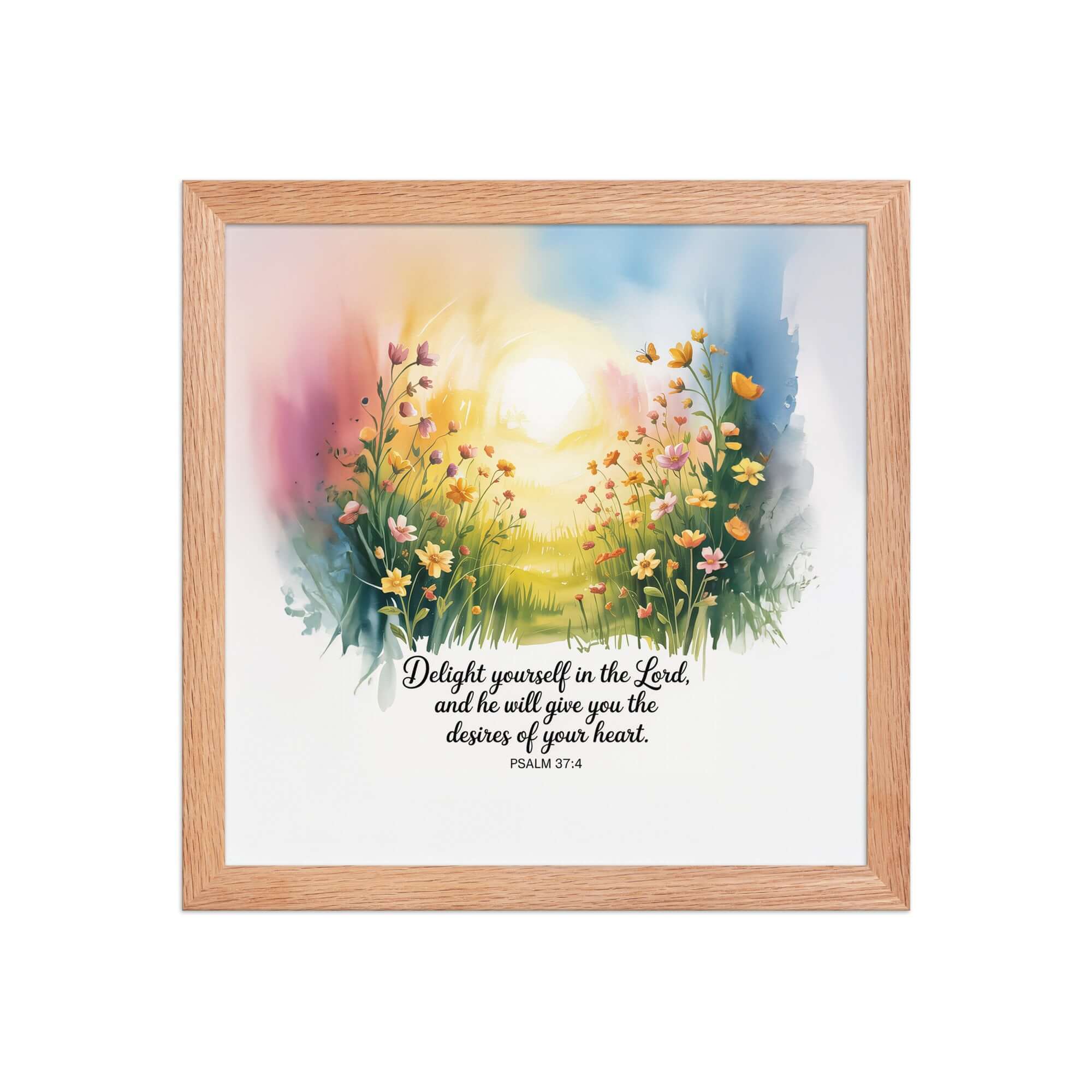 Psalm 37:4 Bible Verse, will give Premium Luster Photo Paper Framed Poster Red Oak 12″×12″