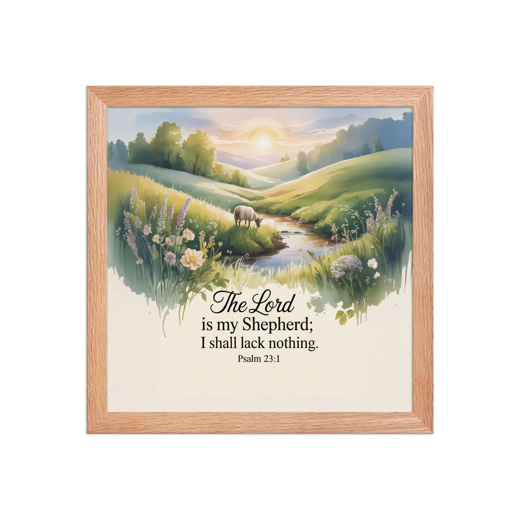 Psalm 23:1 Bible Verse, Lord Premium Luster Photo Paper Framed Poster Red Oak 12″×12″