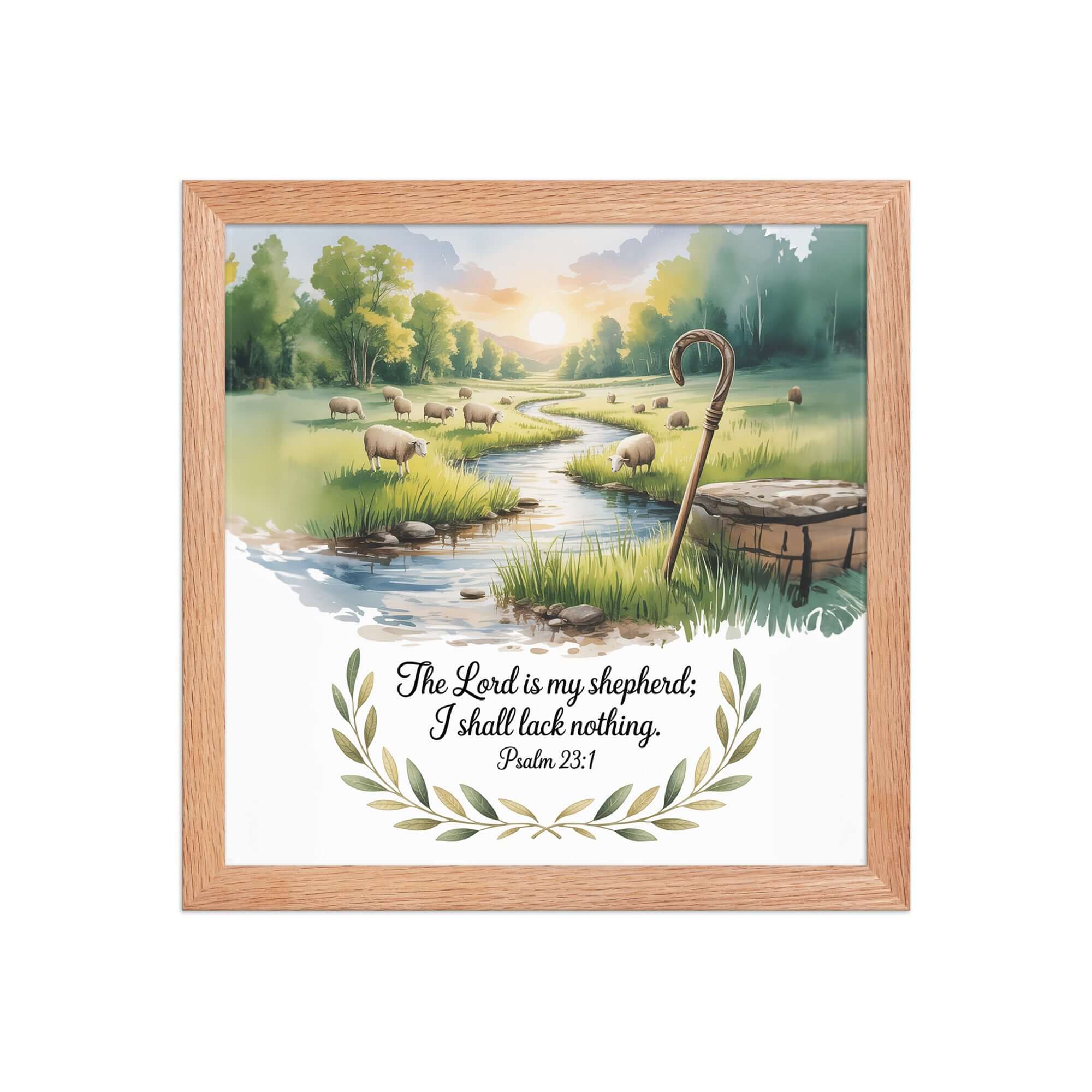 Psalm 23:1 Bible Verse, is my Premium Luster Photo Paper Framed Poster Red Oak 12″×12″