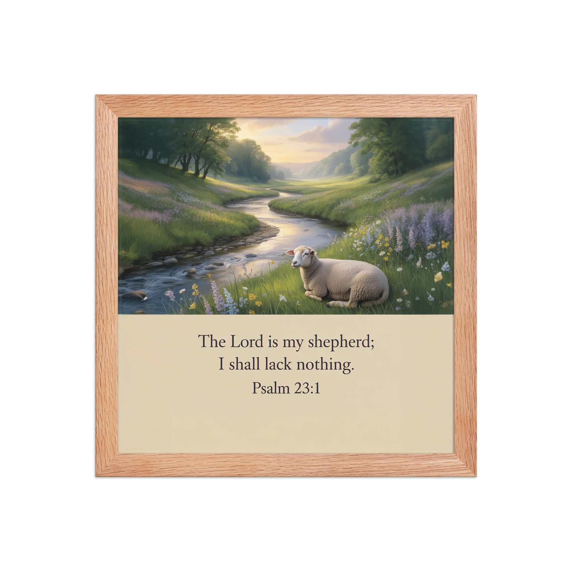 Psalm 23:1 Bible Verse, I shall Premium Luster Photo Paper Framed Poster Red Oak 12″×12″
