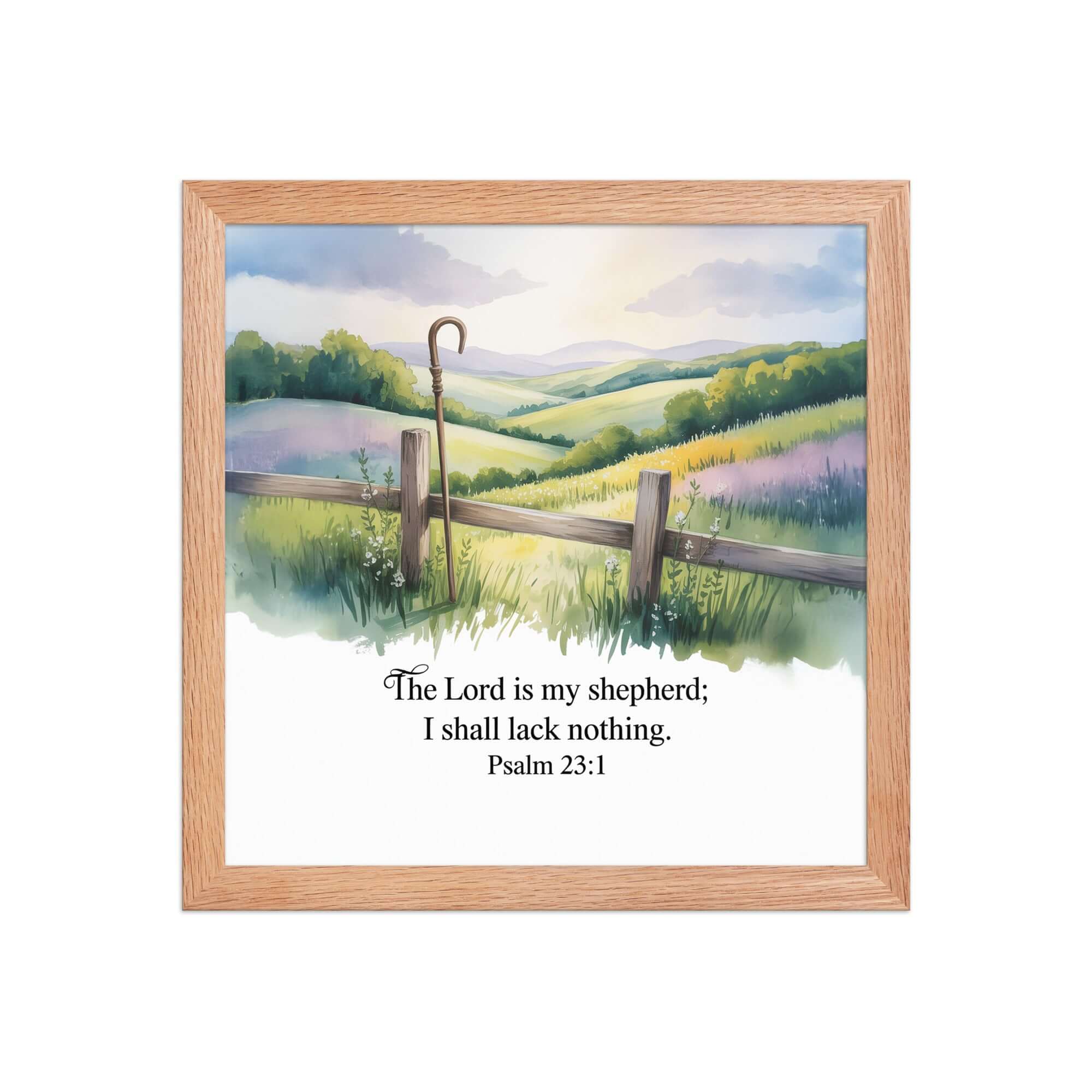 Psalm 23:1 Bible Verse, Lack Premium Luster Photo Paper Framed Poster Red Oak 12″×12″