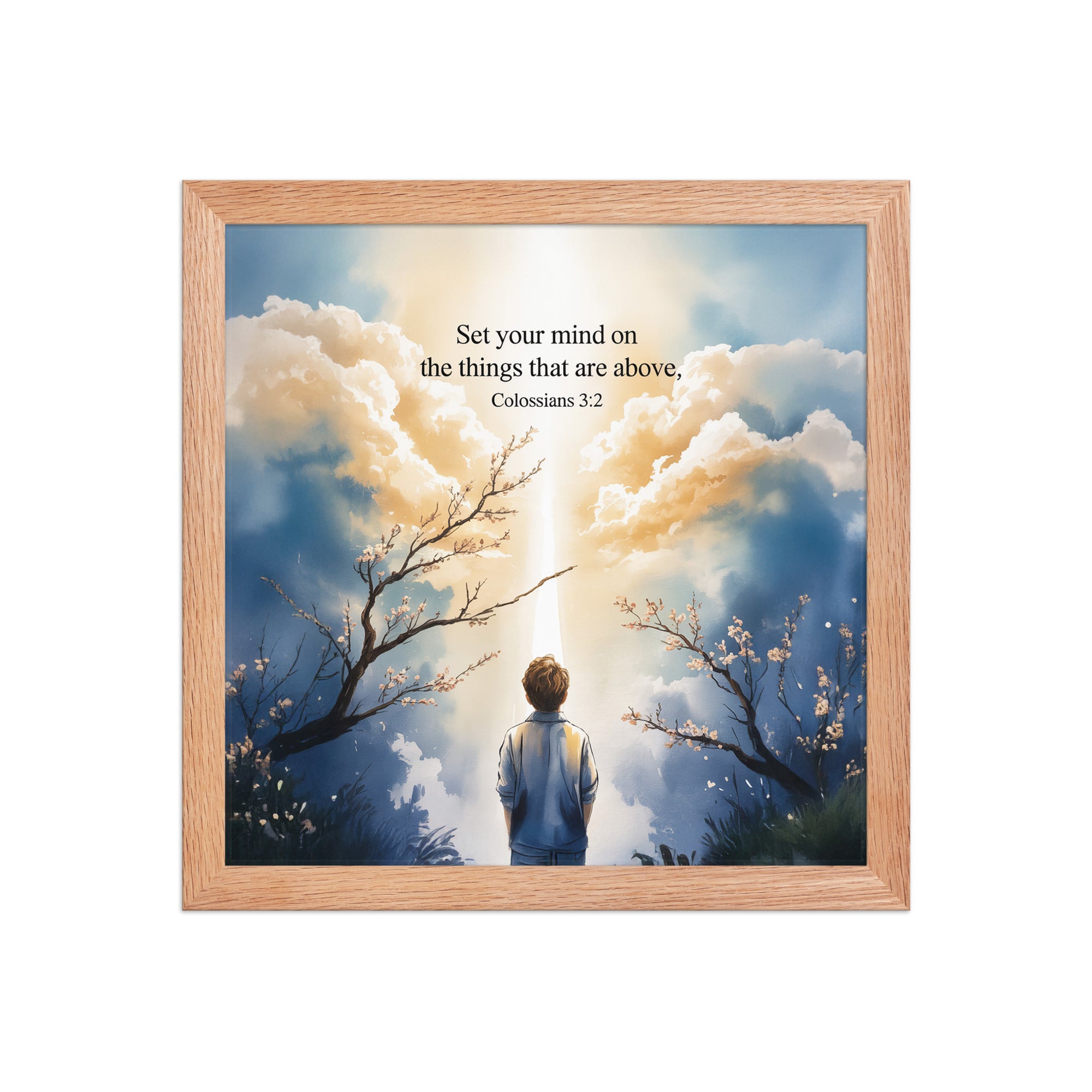 Colossians 3:2 Bible Verse the things Premium Luster Photo Paper Framed Poster Red Oak 12″×12″