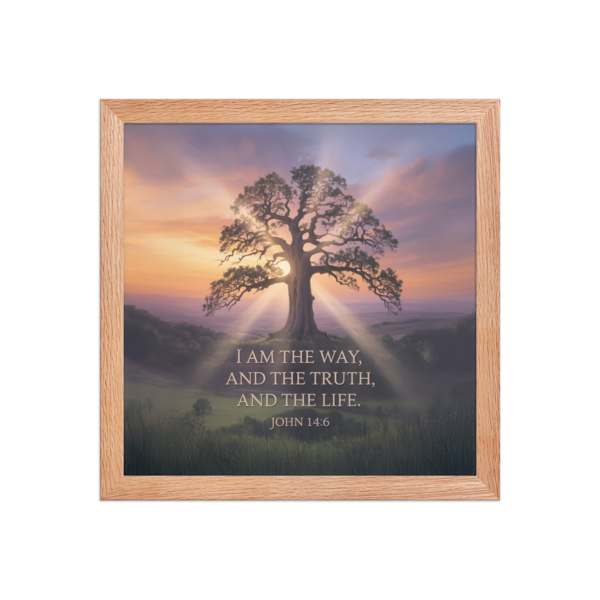 John 14:6 Bible Verse Jesus said Premium Luster Photo Paper Framed Poster Red Oak 12″×12″