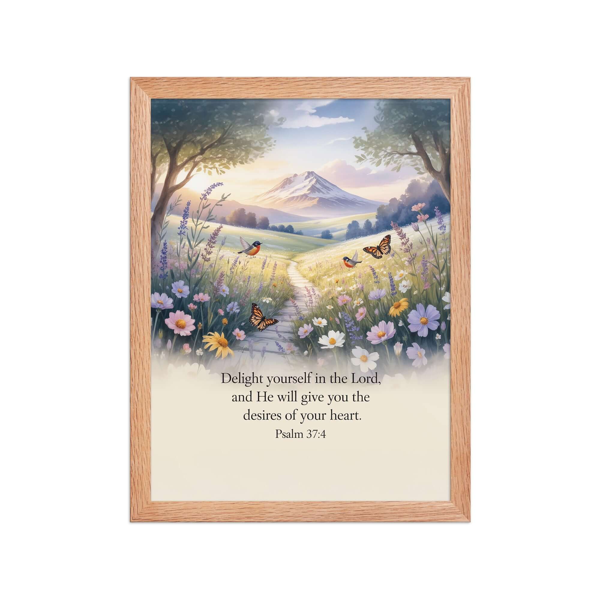 Psalm 37:4 Bible Verse, Delight Premium Luster Photo Paper Framed Poster Red Oak 12″×16″