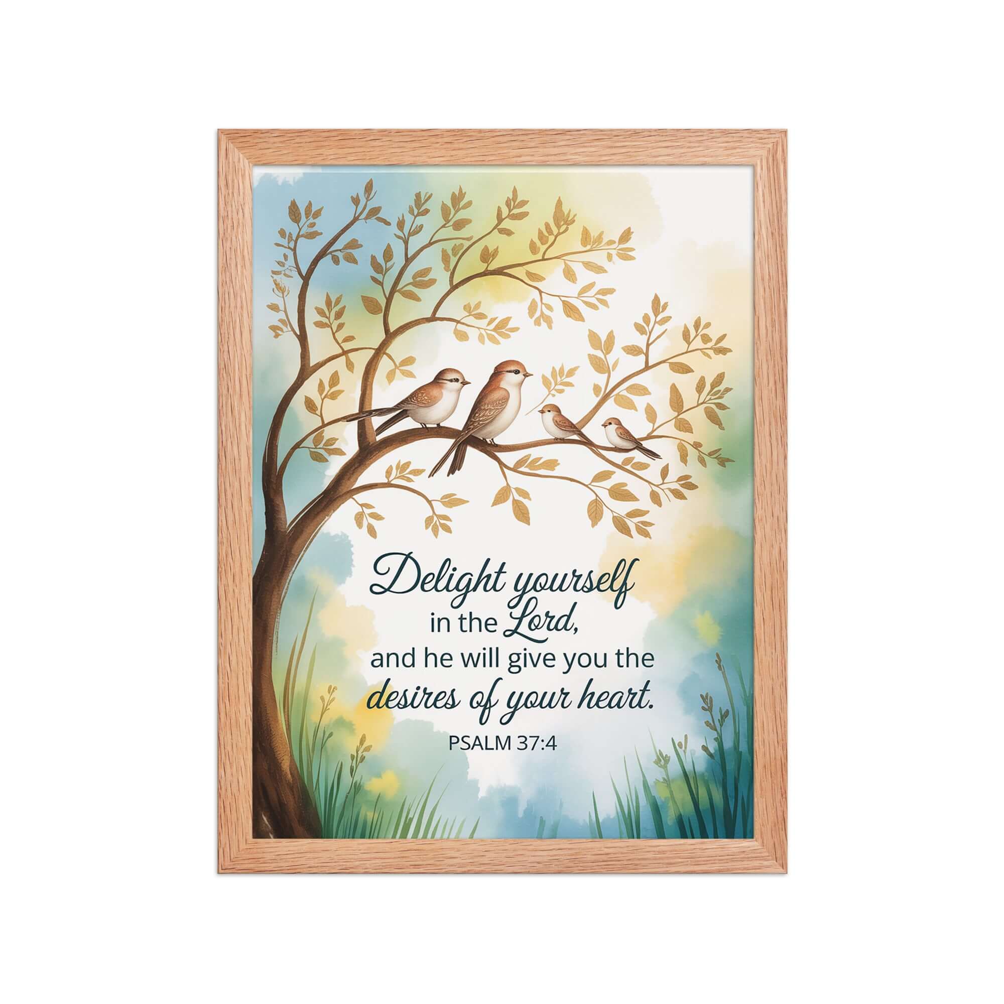 Psalm 37:4 Bible Verse, Yourself Premium Luster Photo Paper Framed Poster Red Oak 12″×16″