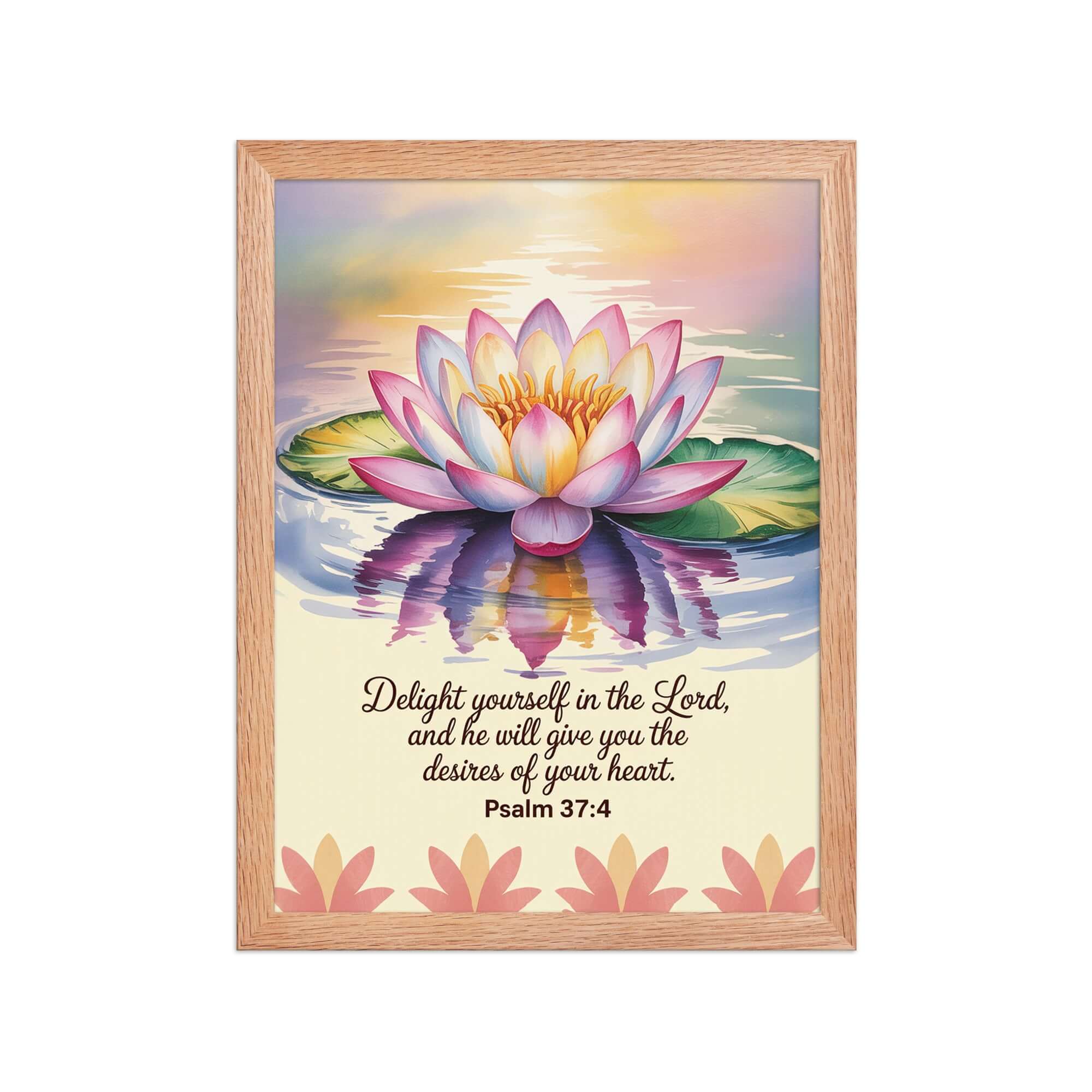 Psalm 37:4 Bible Verse, the Lord Premium Luster Photo Paper Framed Poster Red Oak 12″×16″