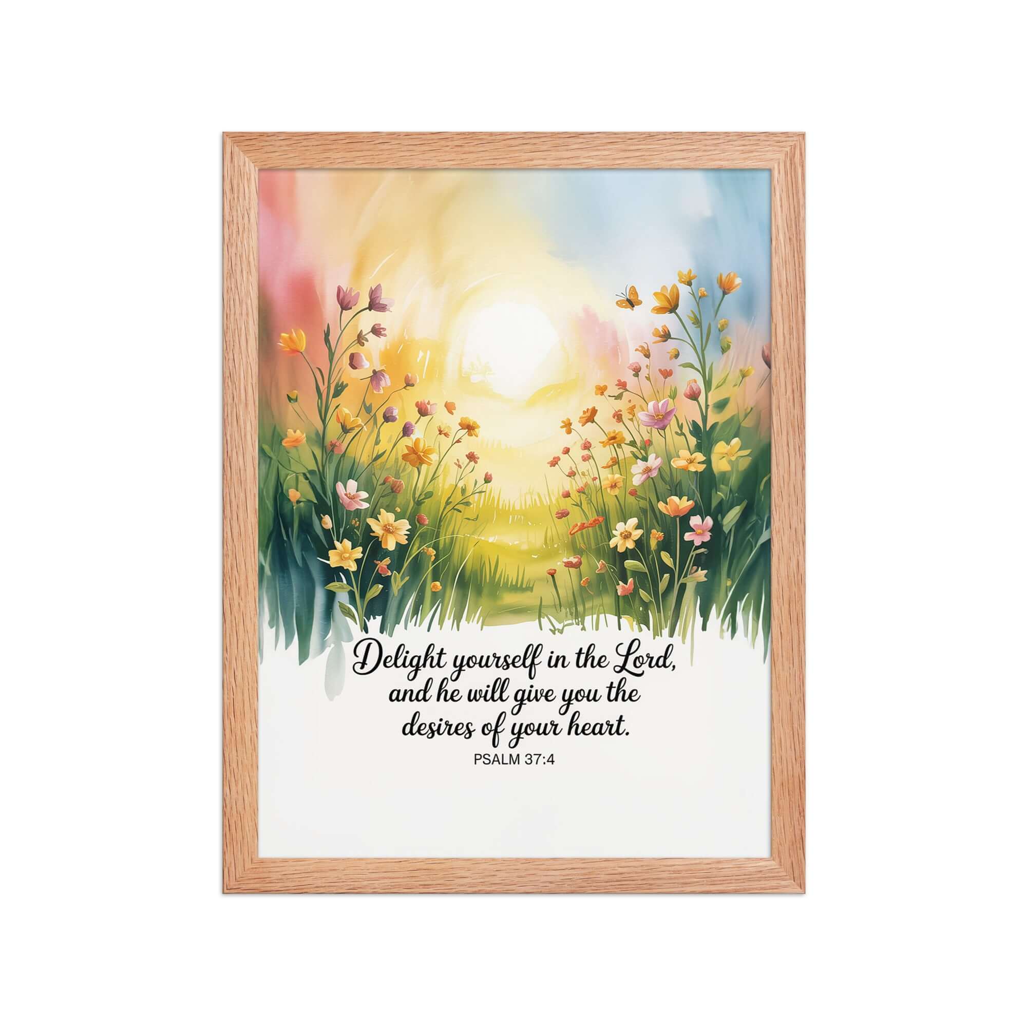 Psalm 37:4 Bible Verse, will give Premium Luster Photo Paper Framed Poster Red Oak 12″×16″