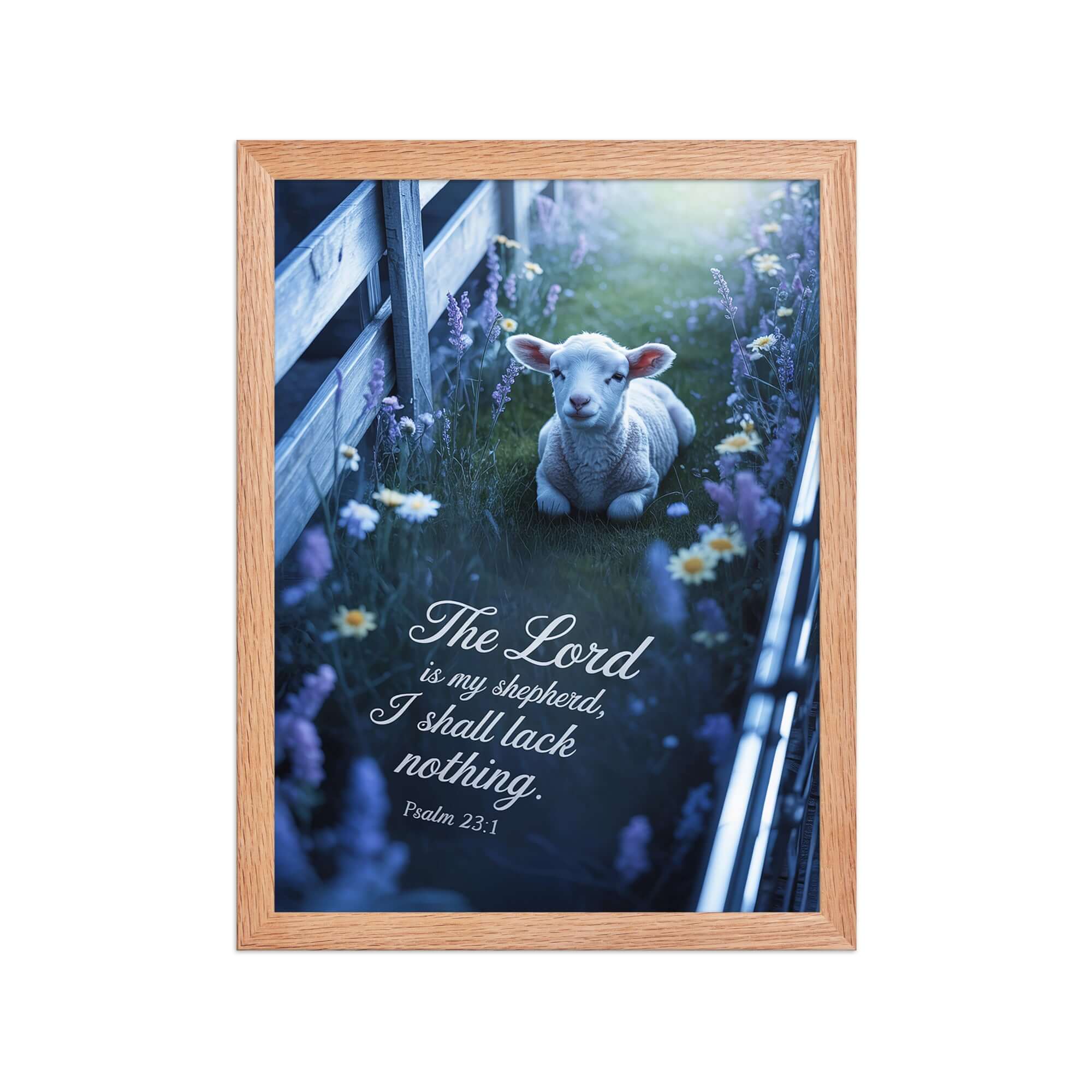 Psalm 23:1 Bible Verse, Shepherd Premium Luster Photo Paper Framed Poster Red Oak 12″×16″