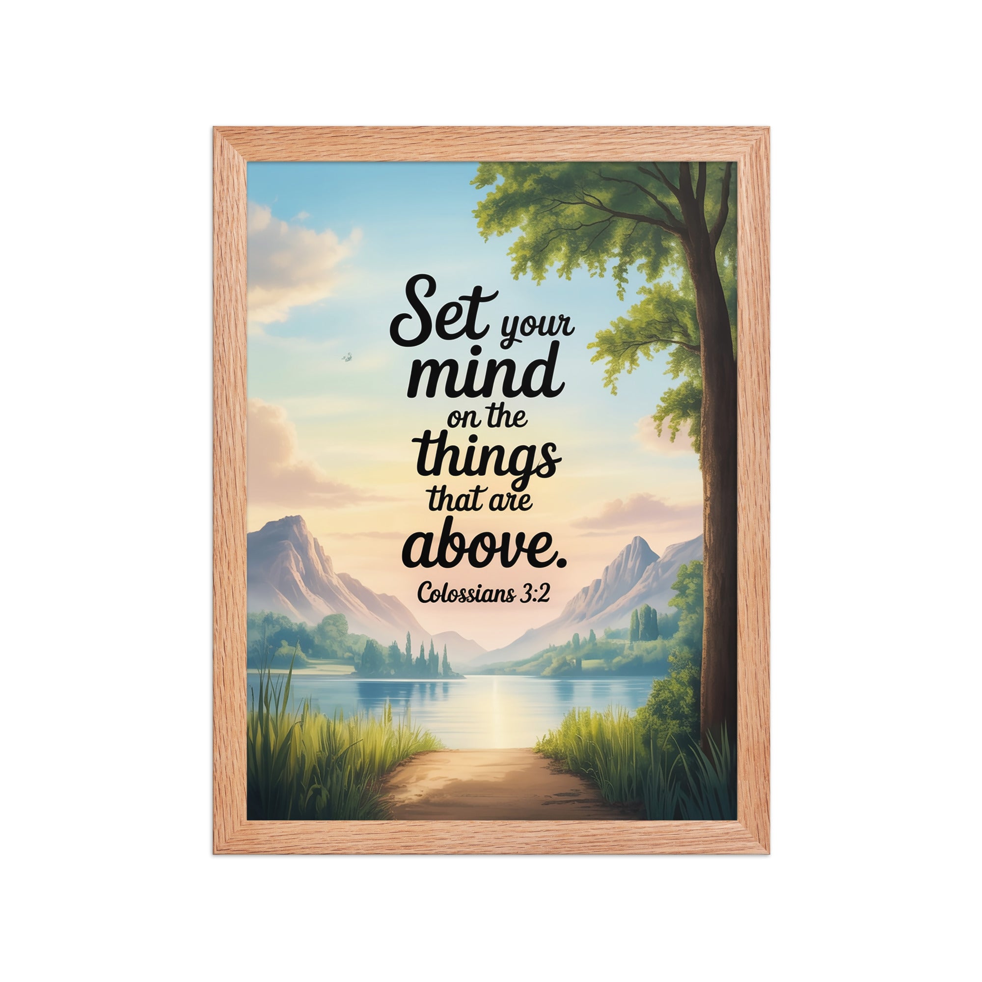 Colossians 3:2 Bible Verse Set Premium Luster Photo Paper Framed Poster Red Oak 12″×16″