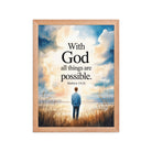 Matthew 19:26 Bible Verse Jesus Premium Luster Photo Paper Framed Poster Red Oak 12″×16″