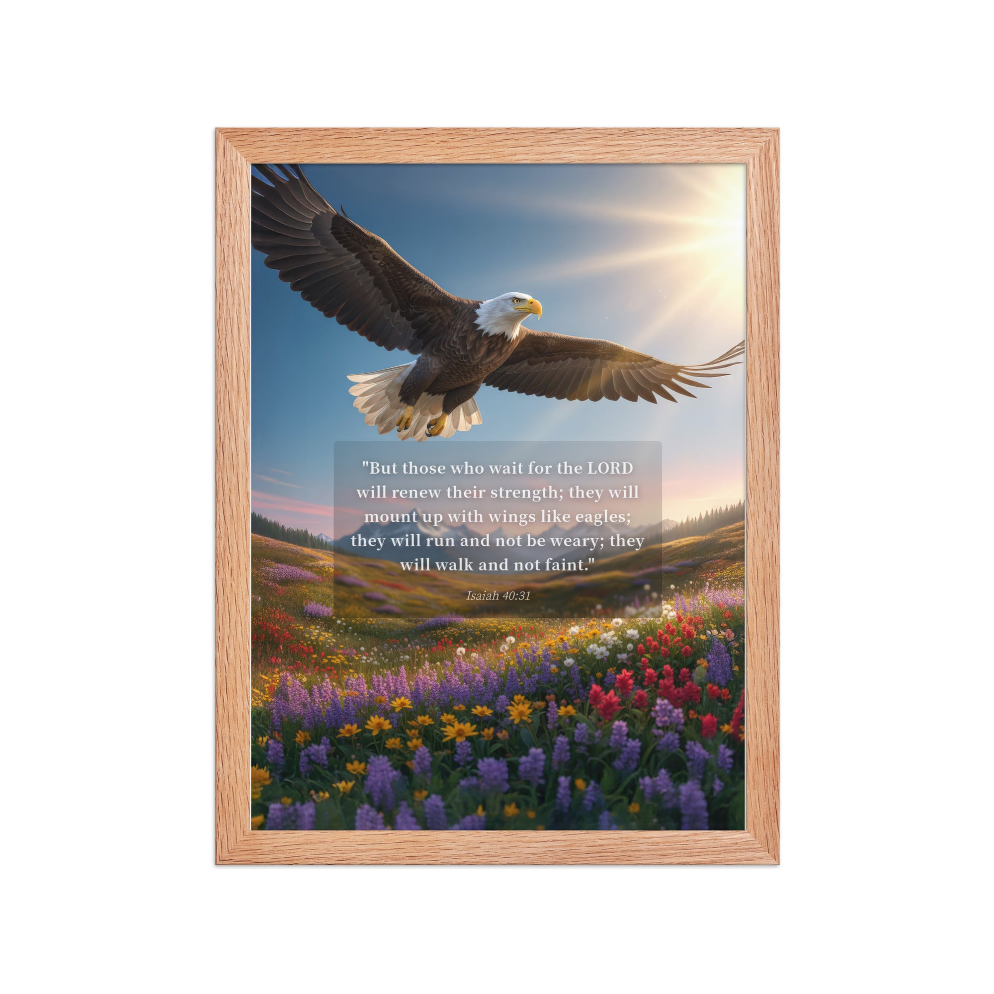 Isaiah 40:31 Bible Verse Who Wait Premium Luster Photo Paper Framed Poster Red Oak 12″×16″