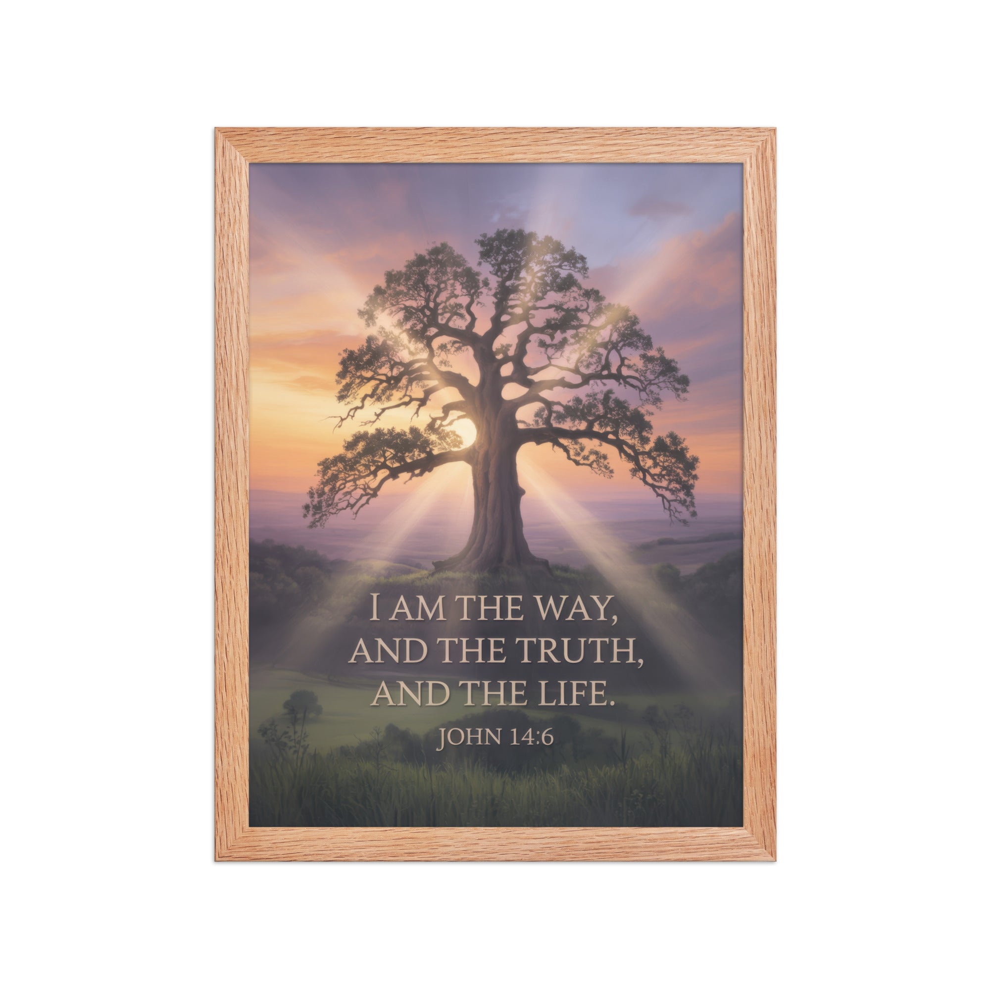 John 14:6 Bible Verse Jesus said Premium Luster Photo Paper Framed Poster Red Oak 12″×16″