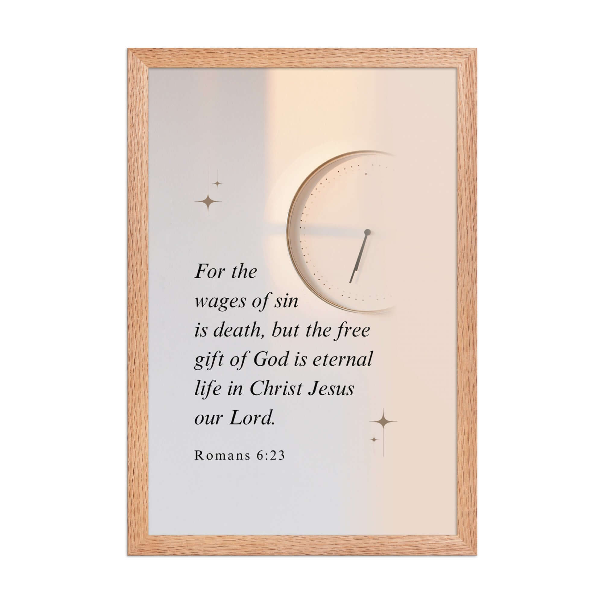 Romans 6:23 Bible Verse, our Lord Premium Luster Photo Paper Framed Poster Wall Art Red Oak 12″×18″