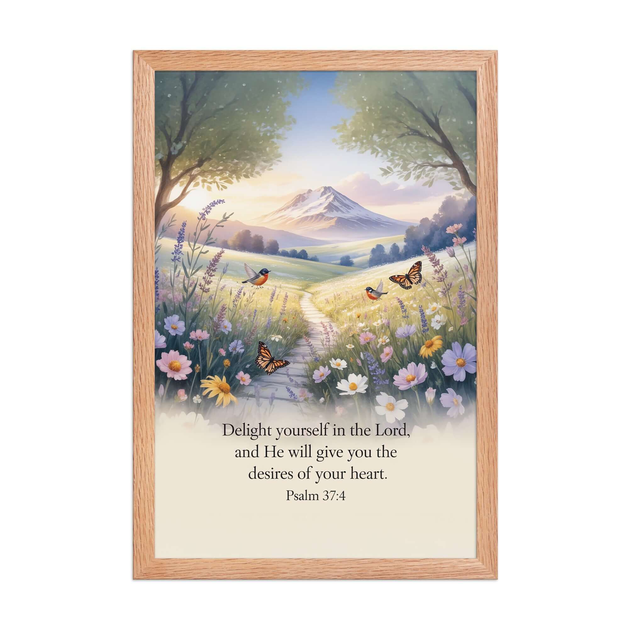 Psalm 37:4 Bible Verse, Delight Premium Luster Photo Paper Framed Poster Red Oak 12″×18″