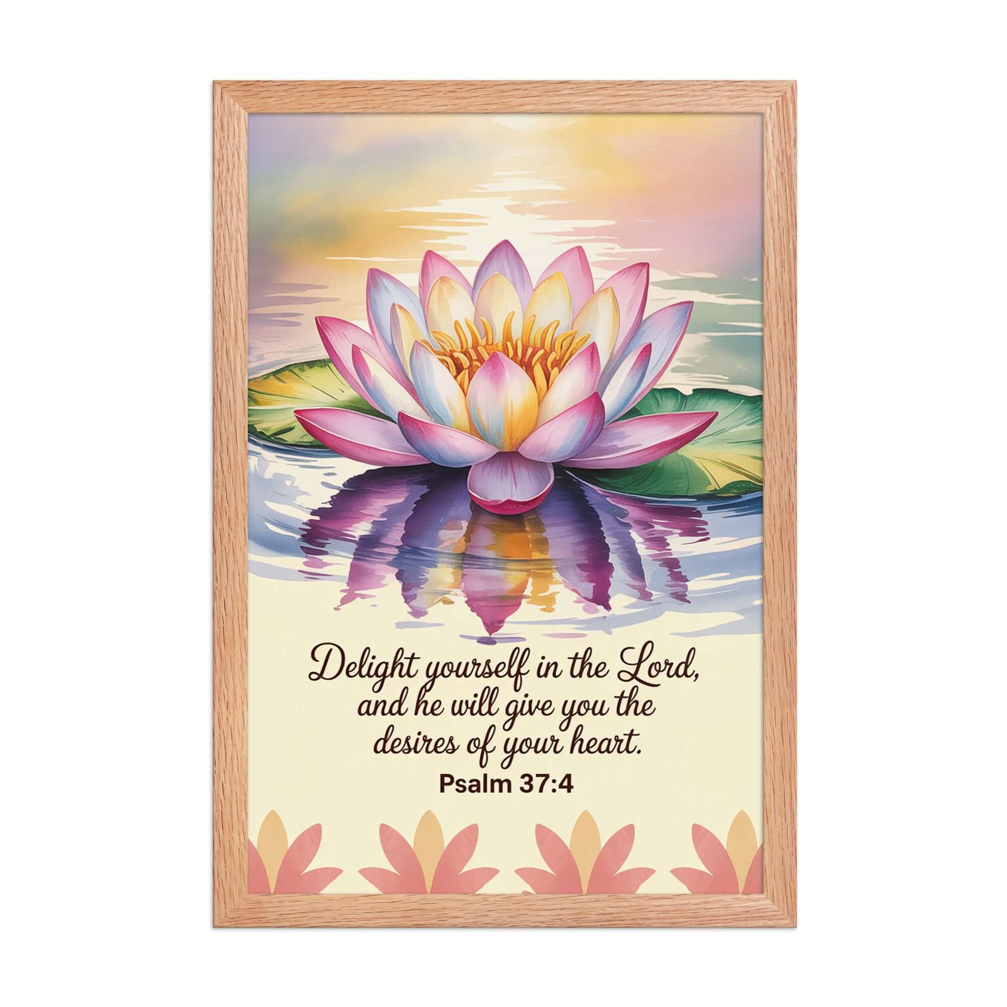 Psalm 37:4 Bible Verse, the Lord Premium Luster Photo Paper Framed Poster Red Oak 12″×18″