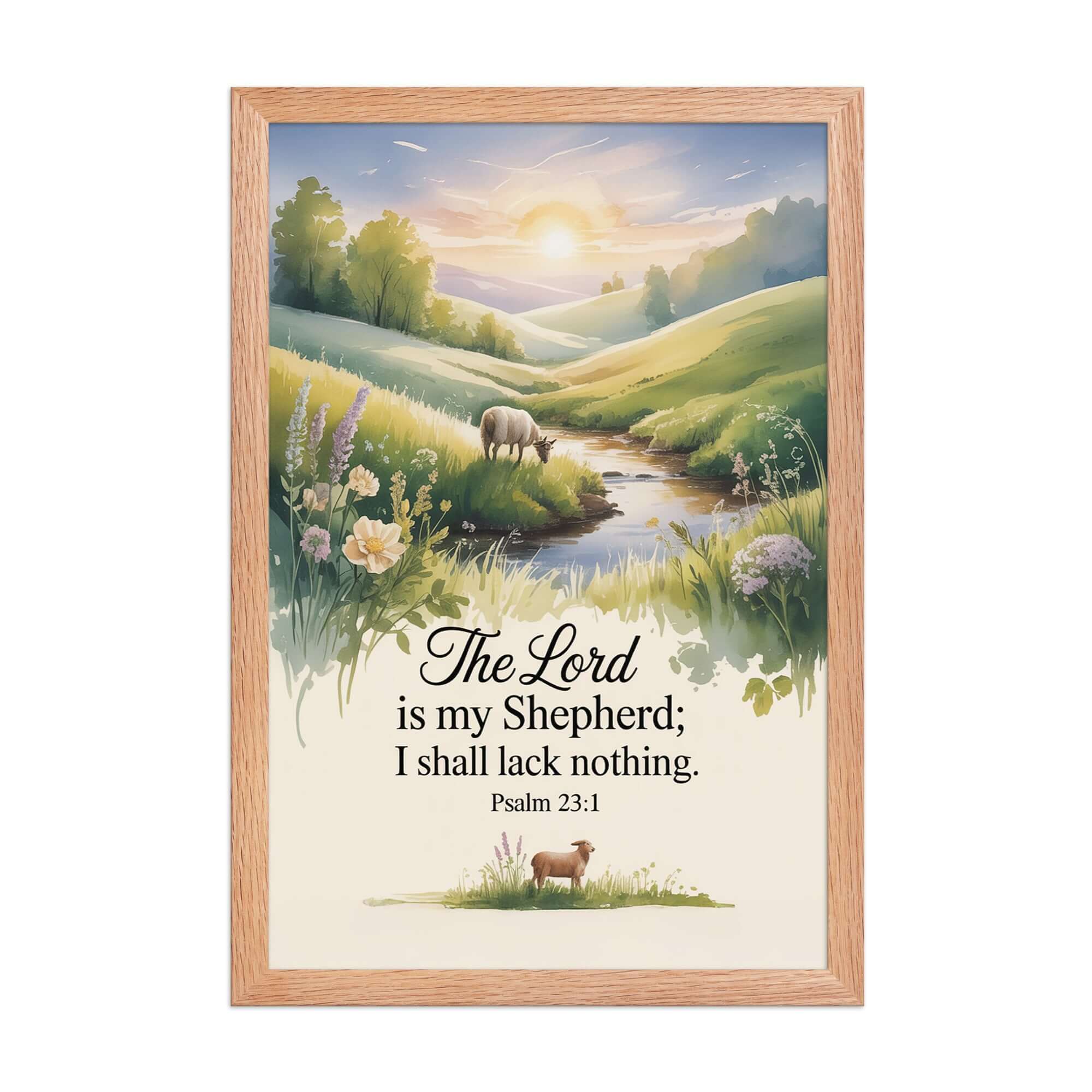 Psalm 23:1 Bible Verse, Lord Premium Luster Photo Paper Framed Poster Red Oak 12″×18″