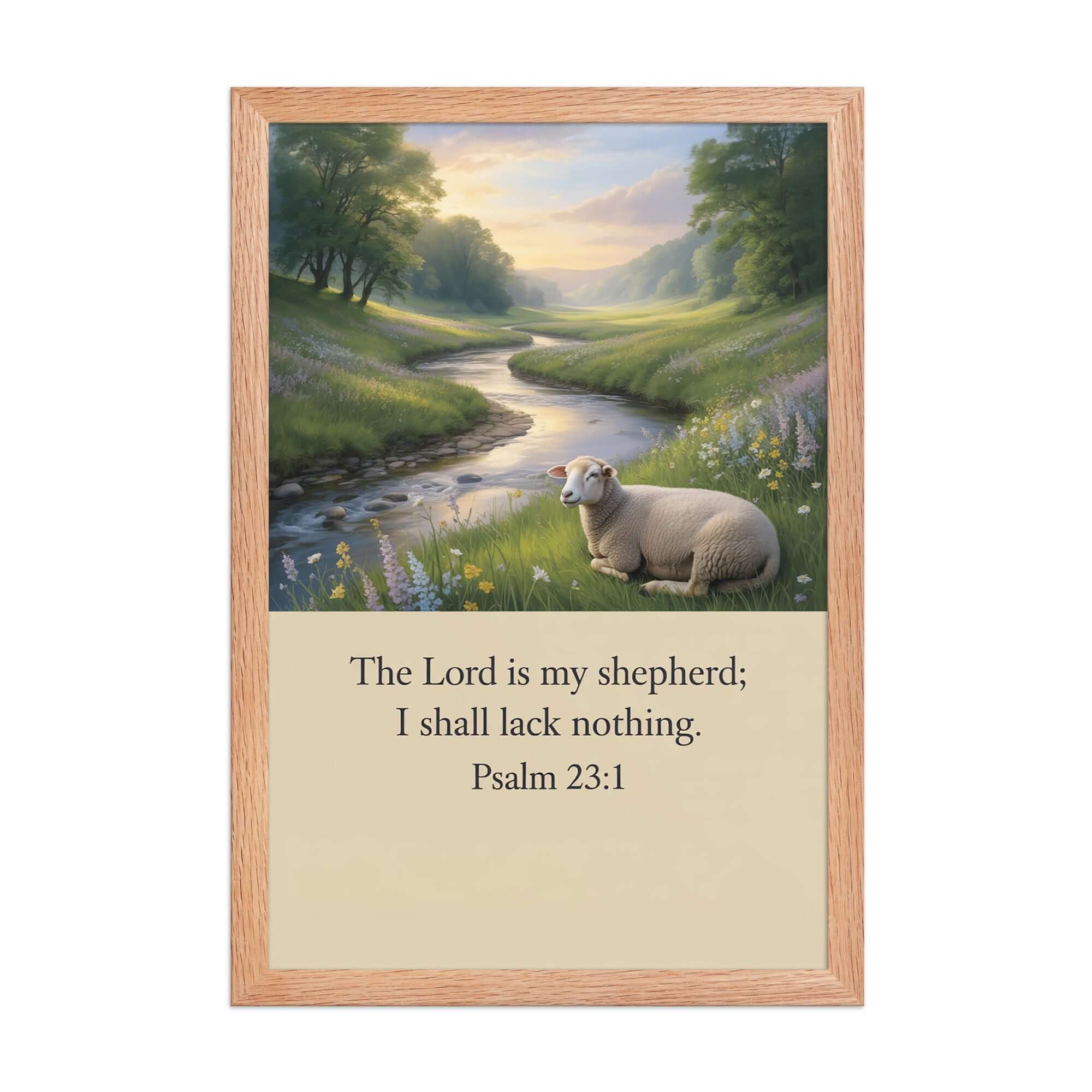 Psalm 23:1 Bible Verse, I shall Premium Luster Photo Paper Framed Poster Red Oak 12″×18″