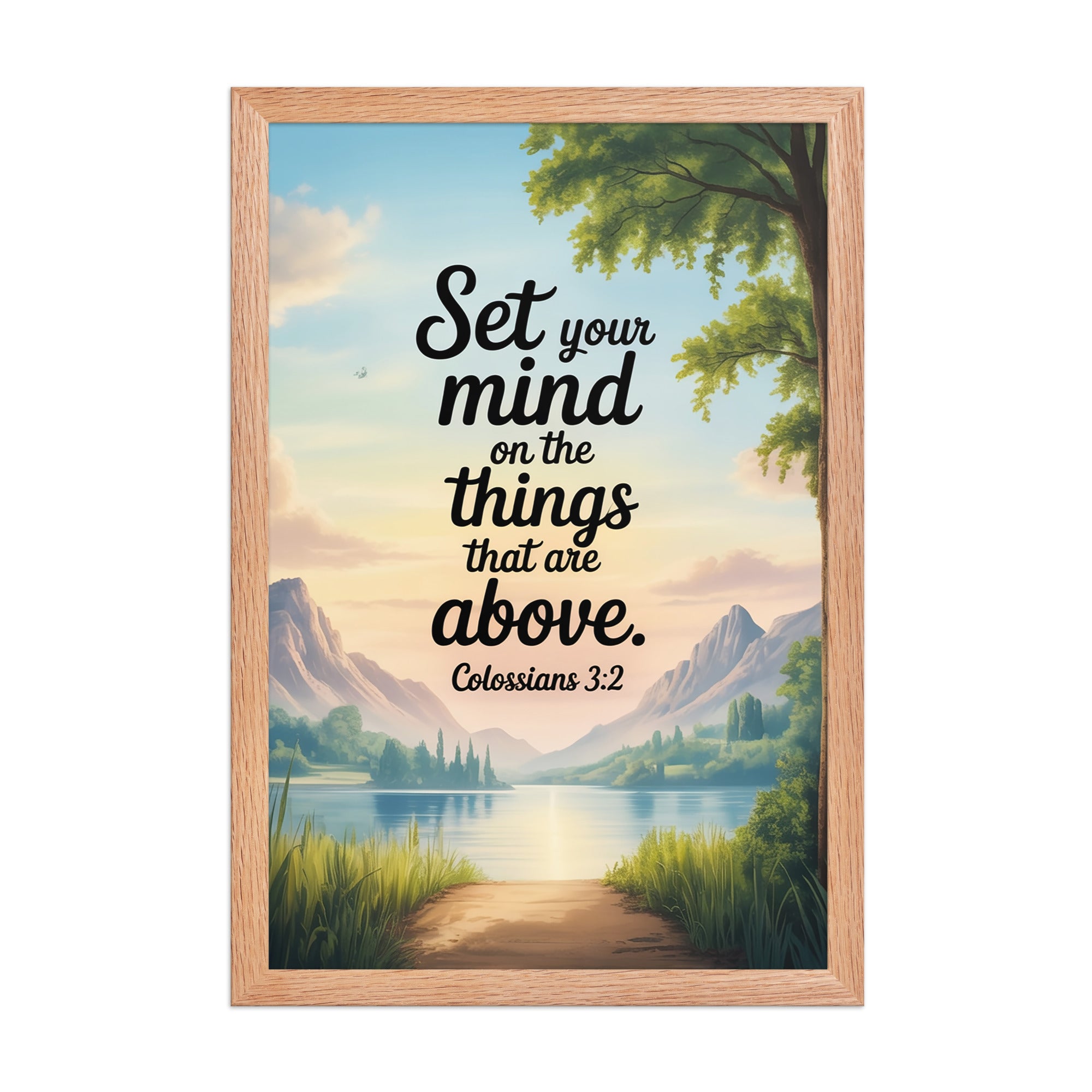 Colossians 3:2 Bible Verse Set Premium Luster Photo Paper Framed Poster Red Oak 12″×18″