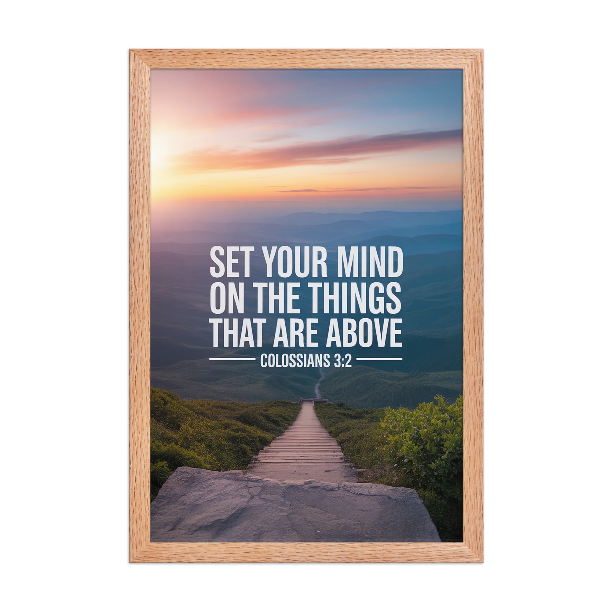 Colossians 3:2 Bible Verse your mind Premium Luster Photo Paper Framed Poster Red Oak 12″×18″