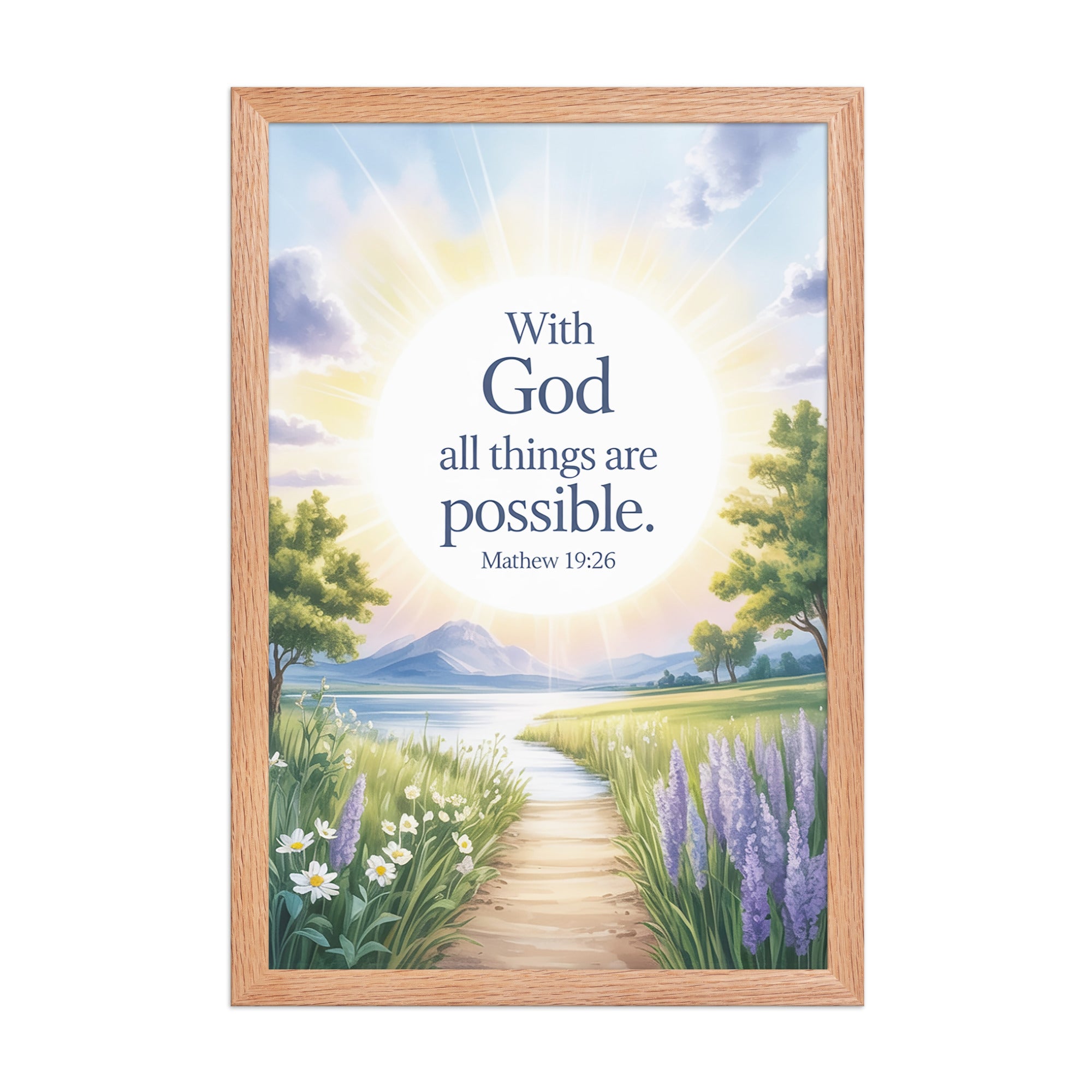 Matthew 19:26 Bible Verse Looking at Premium Luster Photo Paper Framed Poster Red Oak 12″×18″