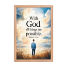 Matthew 19:26 Bible Verse Jesus Premium Luster Photo Paper Framed Poster Red Oak 12″×18″