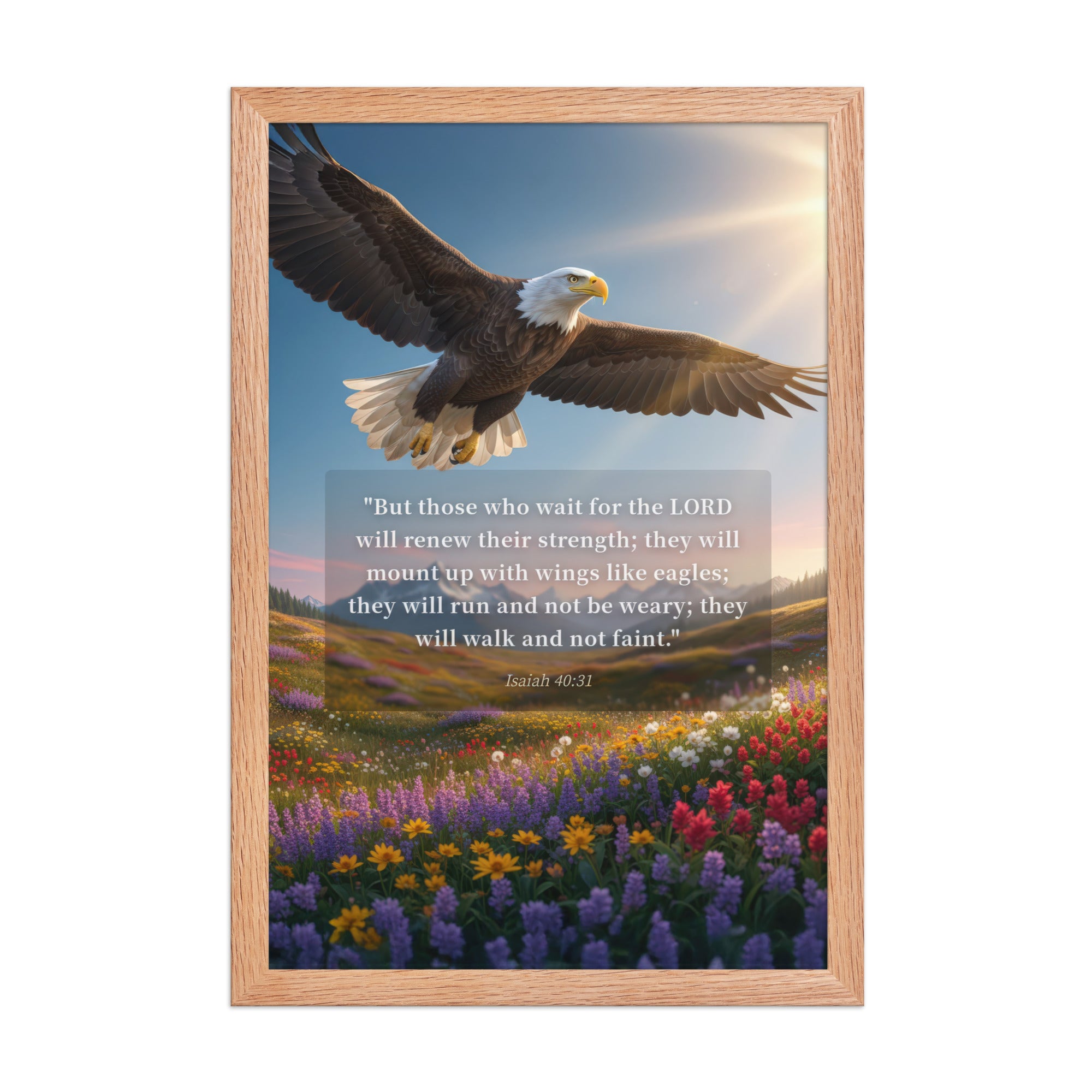 Isaiah 40:31 Bible Verse Who Wait Premium Luster Photo Paper Framed Poster Red Oak 12″×18″