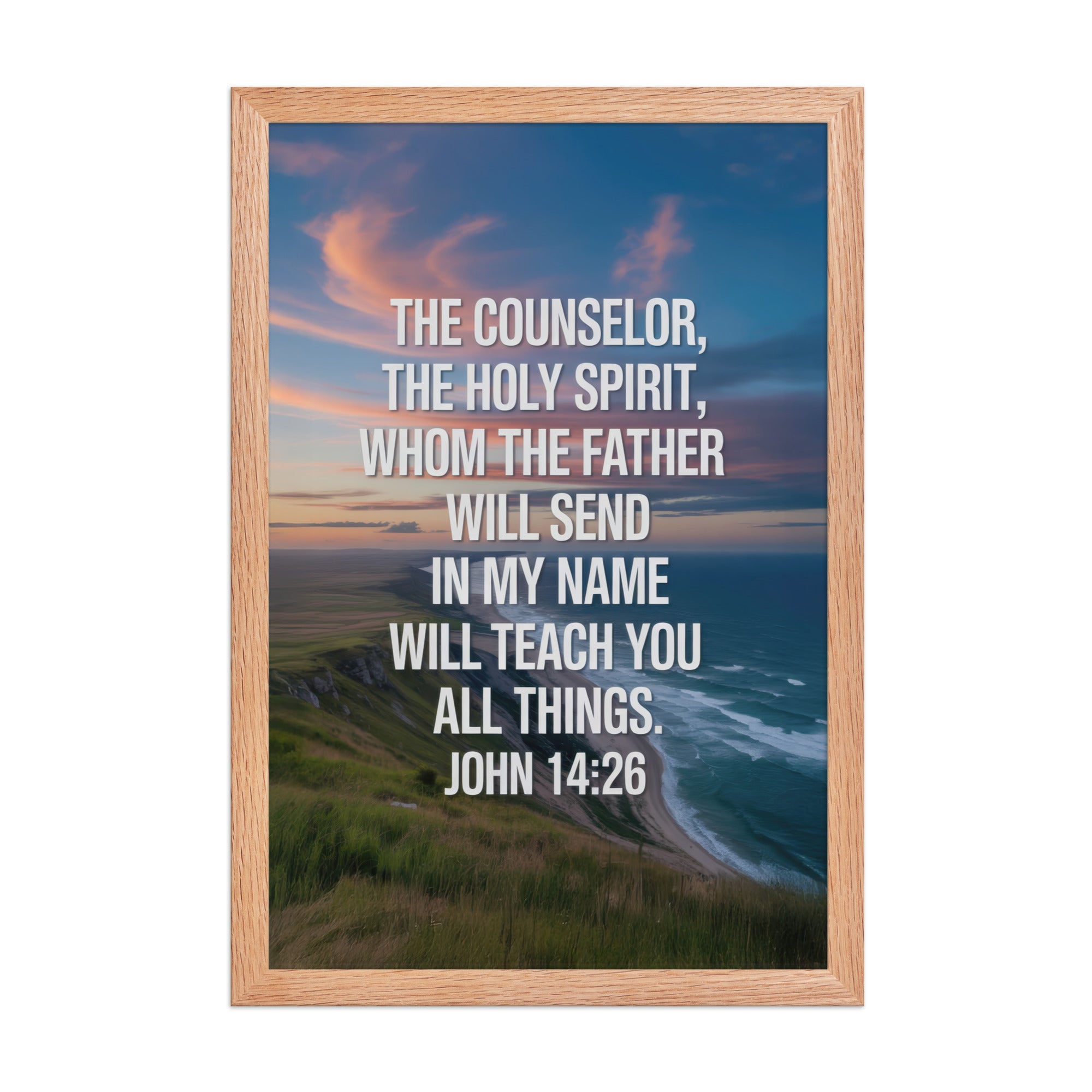 John 14:26 Bible Verse will teach Premium Luster Photo Paper Framed Poster Red Oak 12″×18″