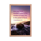 1 Corinthians 2:5 Bible Verse, power of God Premium Luster Photo Paper Framed Poster Wall Art Red Oak 12″×18″