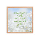 James 4:8 Bible Verse, Draw near Premium Luster Photo Paper Framed Poster Wall Art Red Oak 14″×14″
