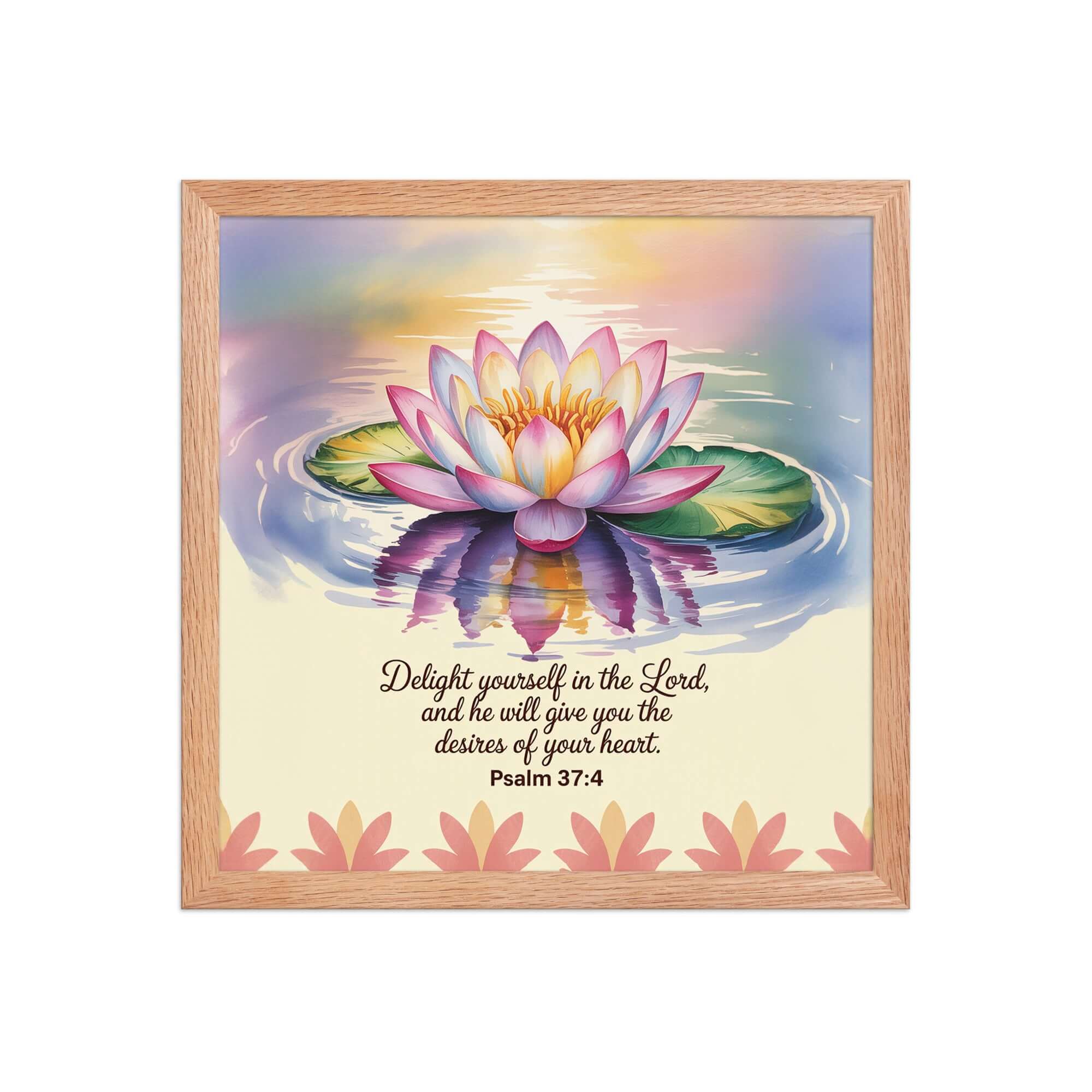 Psalm 37:4 Bible Verse, the Lord Premium Luster Photo Paper Framed Poster Red Oak 14″×14″