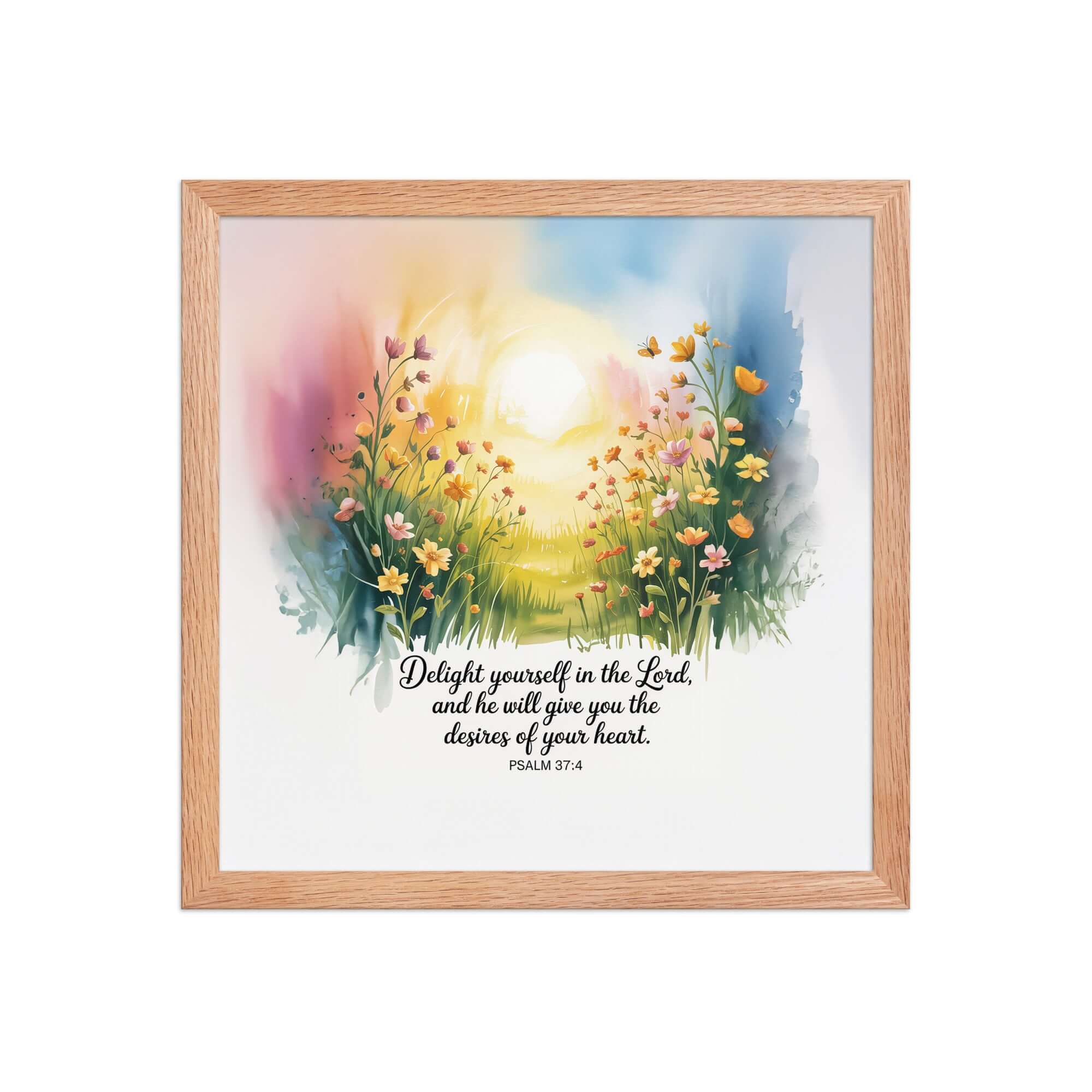 Psalm 37:4 Bible Verse, will give Premium Luster Photo Paper Framed Poster Red Oak 14″×14″