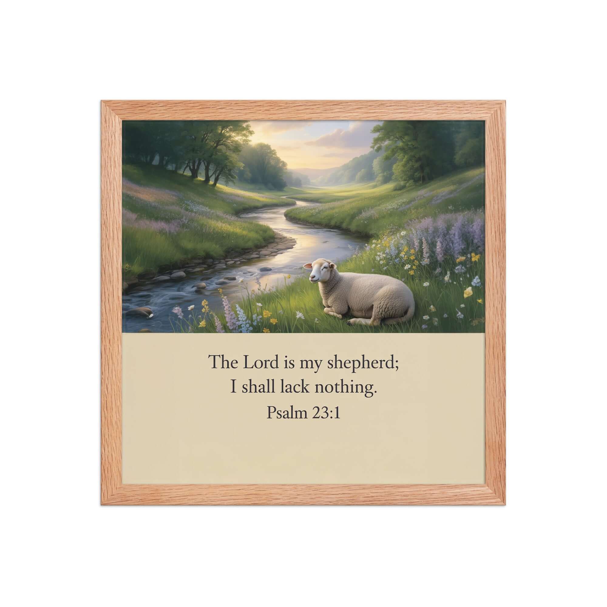 Psalm 23:1 Bible Verse, I shall Premium Luster Photo Paper Framed Poster Red Oak 14″×14″