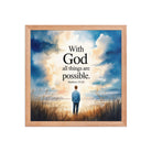 Matthew 19:26 Bible Verse Jesus Premium Luster Photo Paper Framed Poster Red Oak 14″×14″