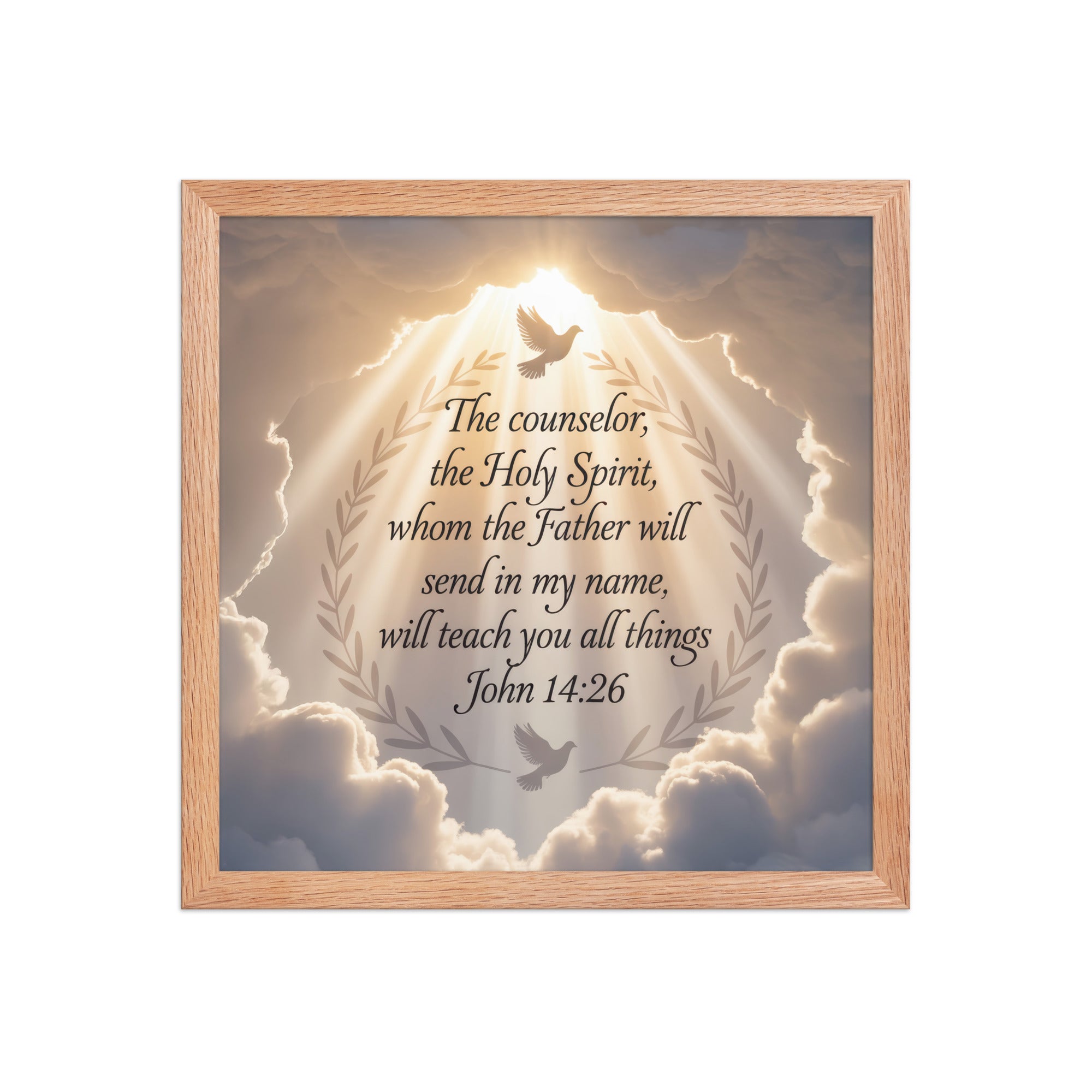 John 14:26 Bible Verse Counselor Premium Luster Photo Paper Framed Poster Red Oak 14″×14″